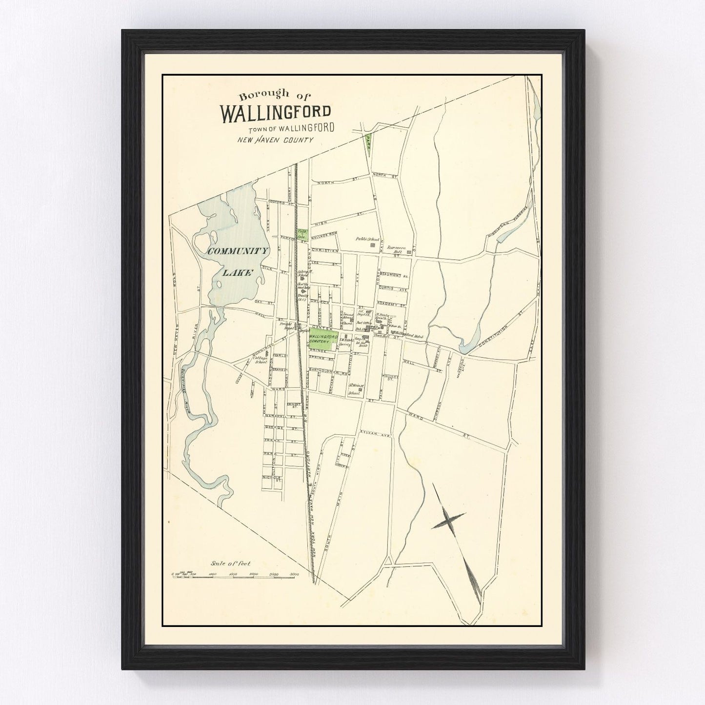 Vintage map of Wallingford, Connecticut, 1893, digitally restored