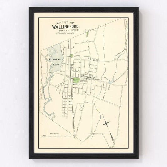 Vintage map of Wallingford, Connecticut, 1893, digitally restored