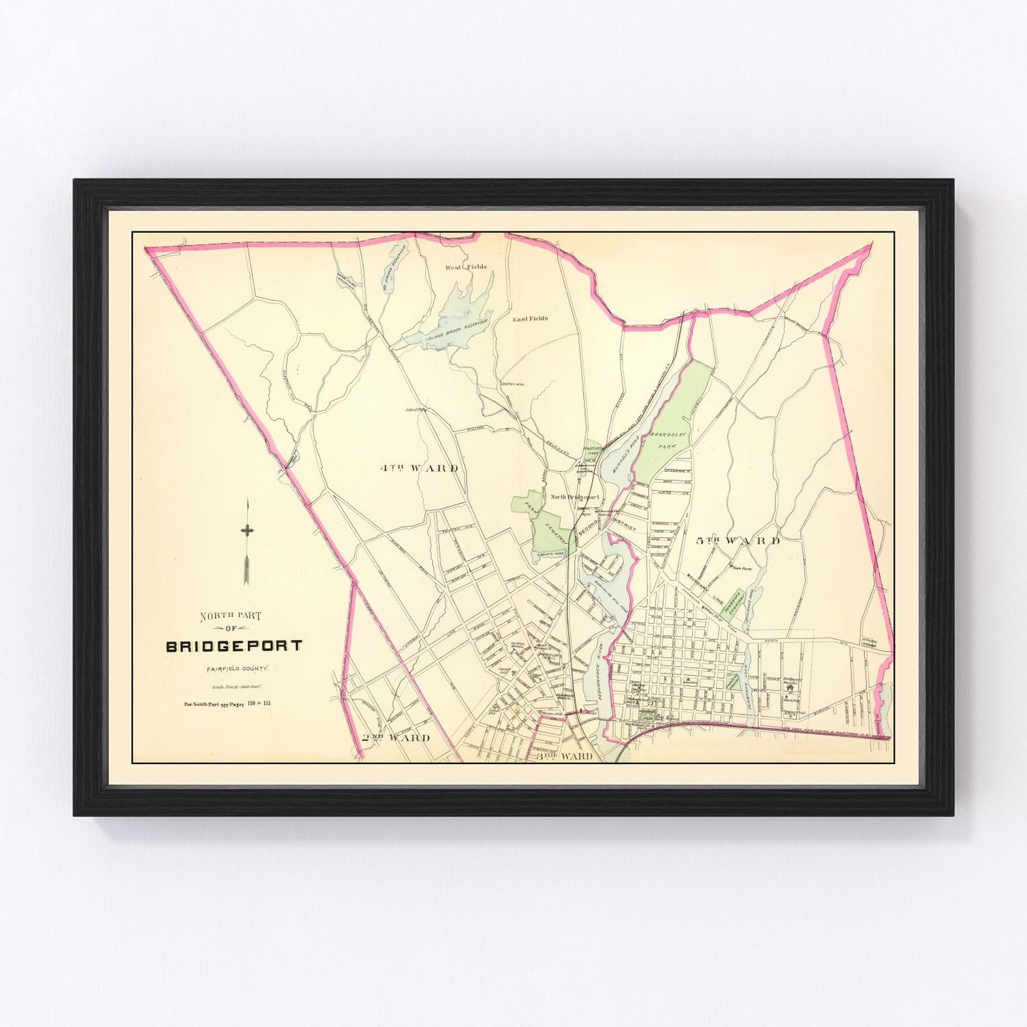 vintage map of Bridgeport Connecticut, 1893, restored print wall art