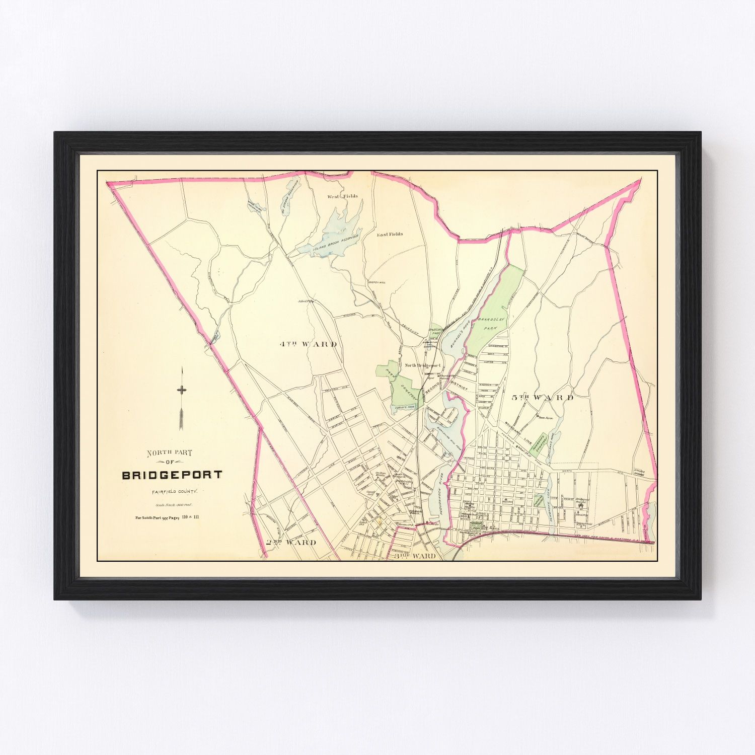 vintage map of Bridgeport Connecticut, 1893, restored print wall art