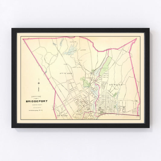 vintage map of Bridgeport Connecticut, 1893, restored print wall art