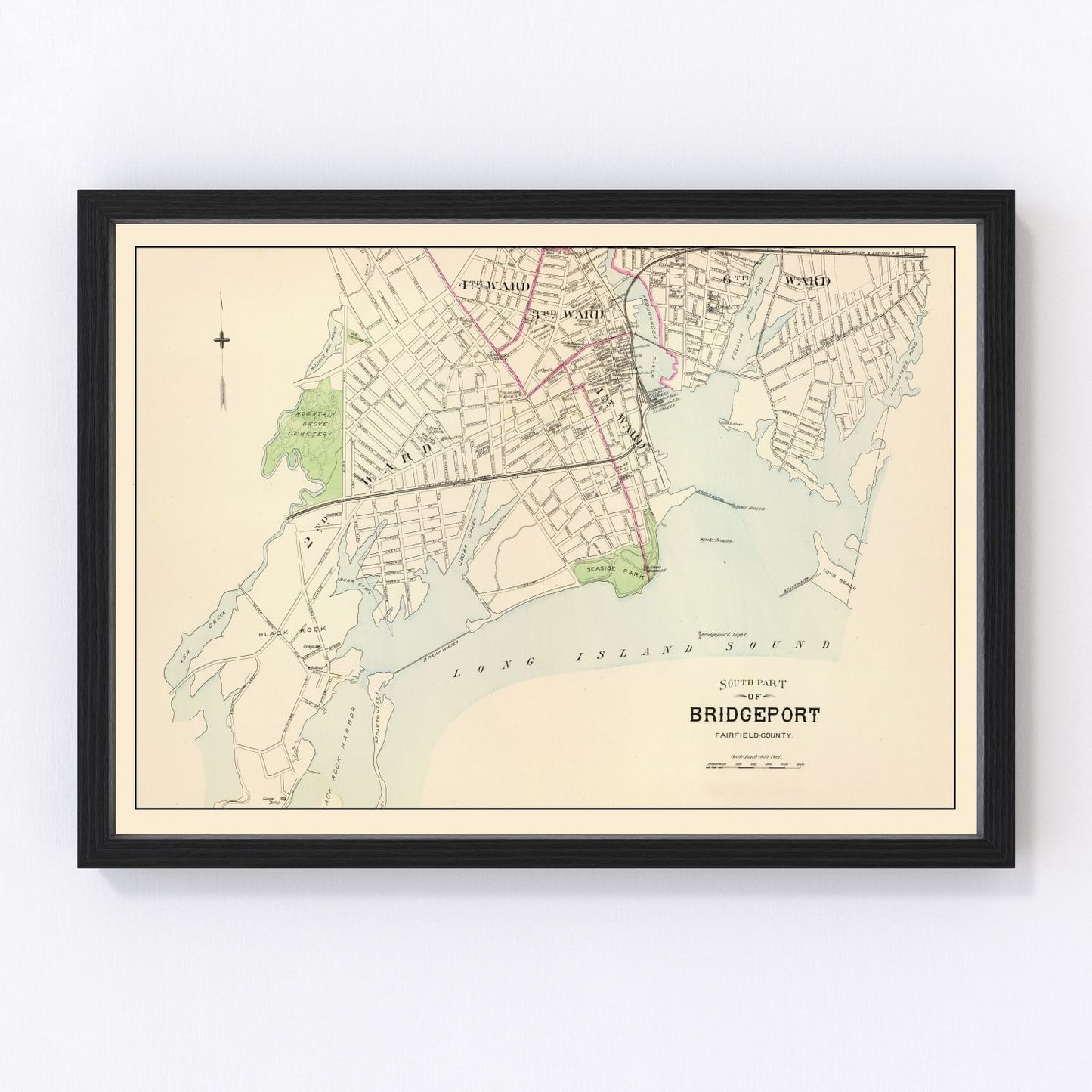 vintage map of Bridgeport Connecticut, 1893 second edition, restored print wall art