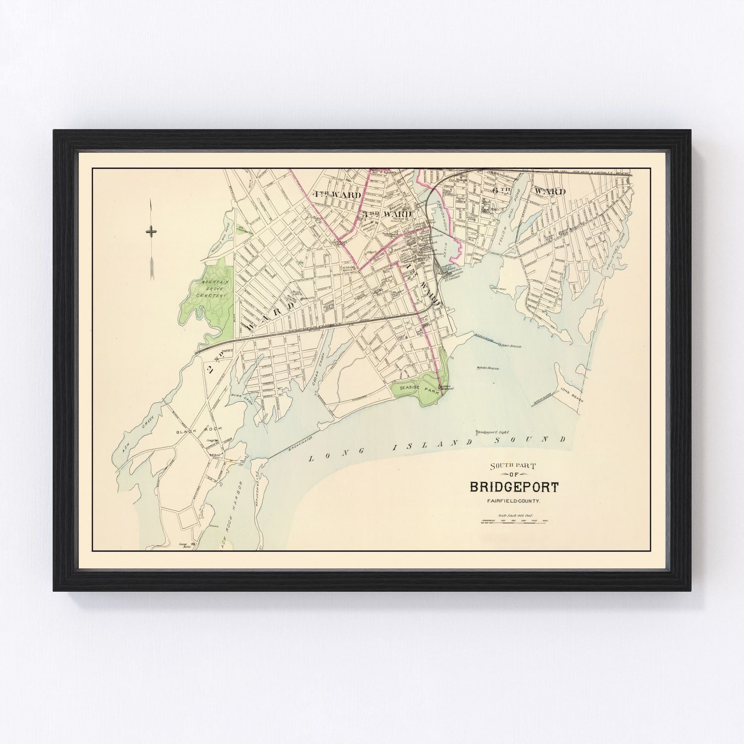 vintage map of Bridgeport Connecticut, 1893 second edition, restored print wall art