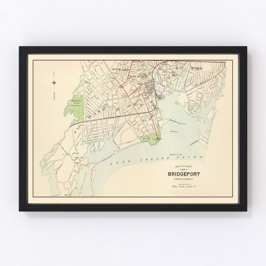 vintage map of Bridgeport Connecticut, 1893 second edition, restored print wall art