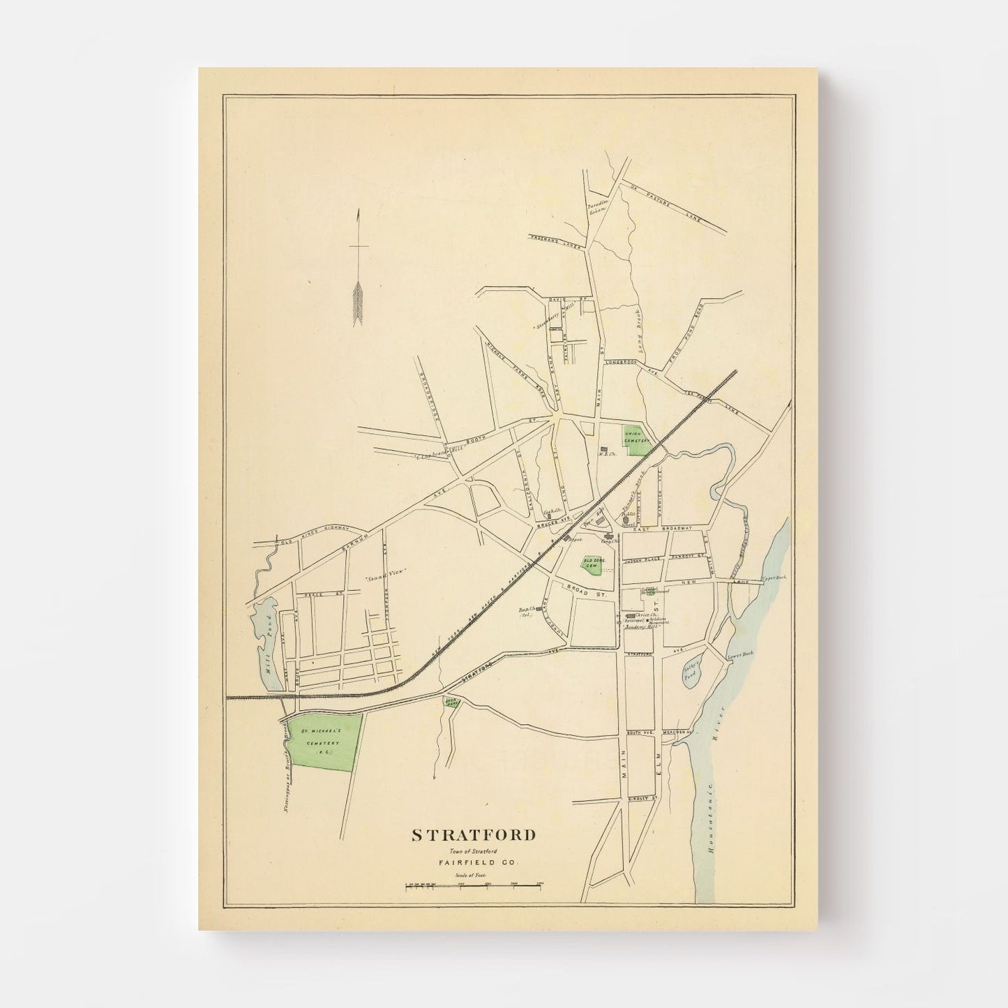 Vintage Map of Stratford, Connecticut, 1893