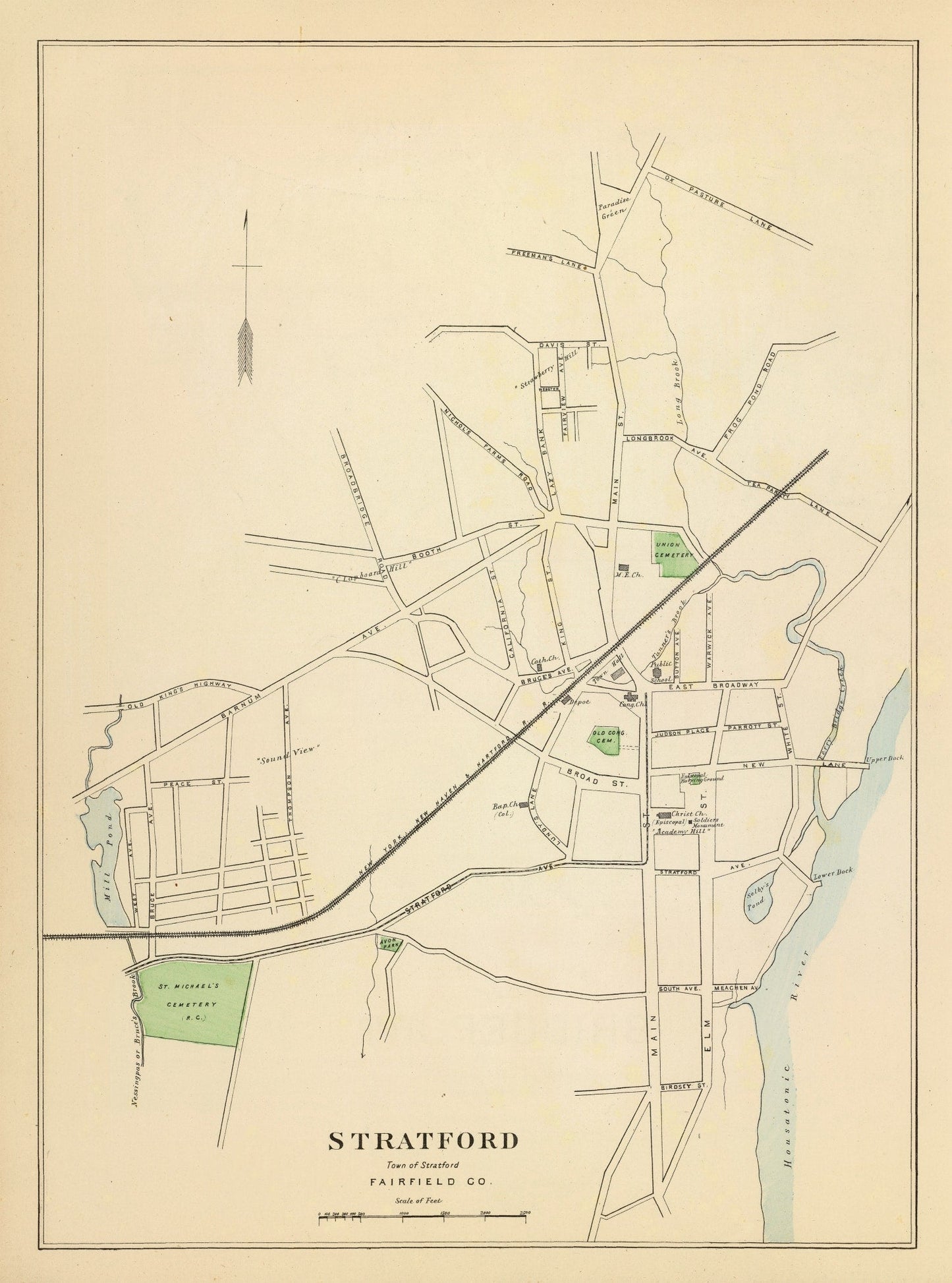 Vintage Map of Stratford, Connecticut, 1893