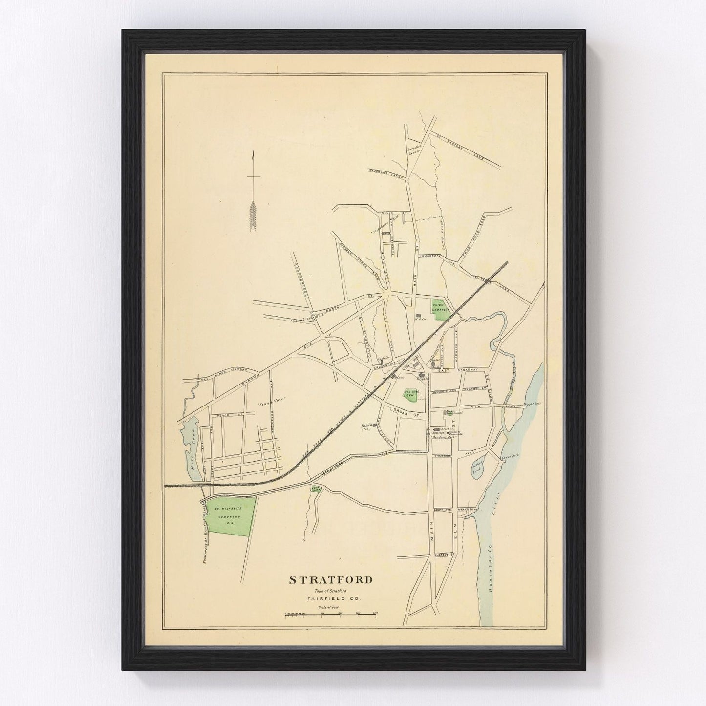 Vintage map of Stratford, Fairfield County, Connecticut, 1893