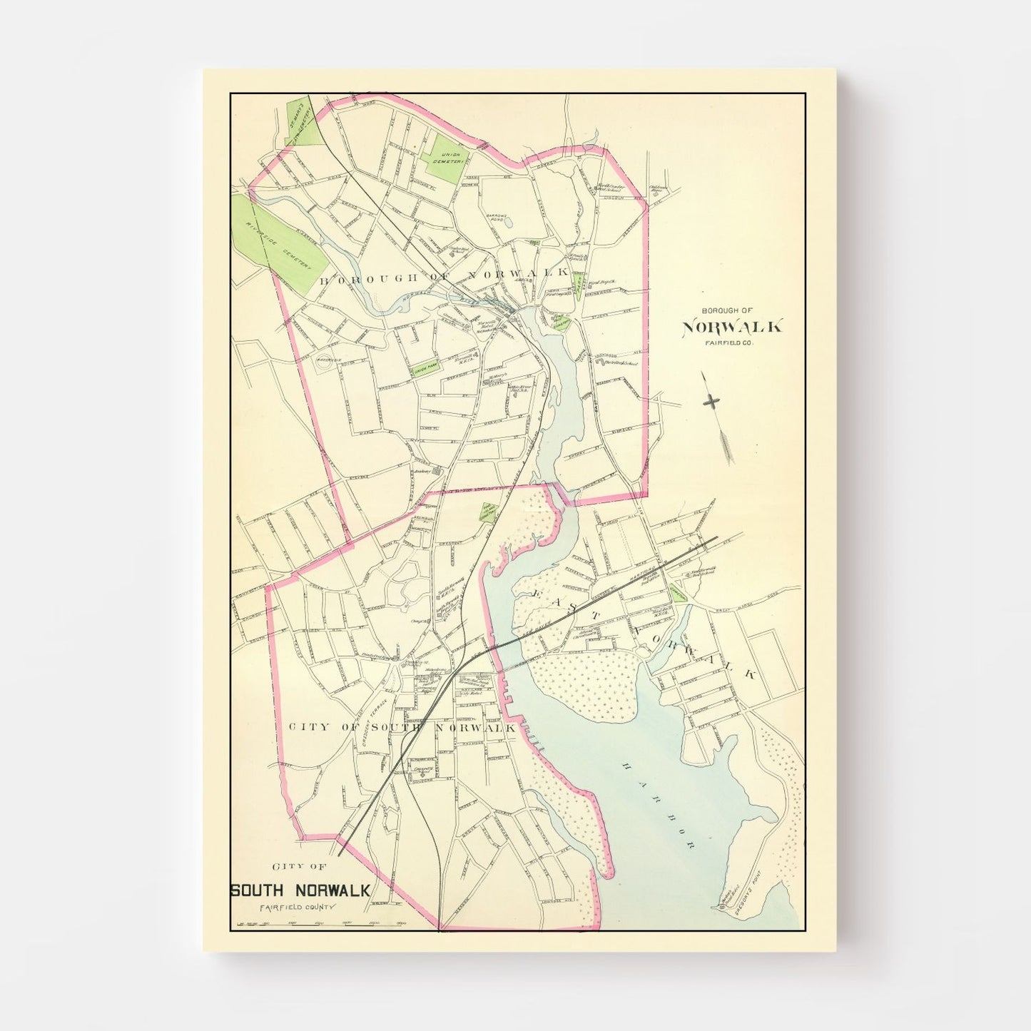 Vintage Map of Norwalk, Connecticut, 1893