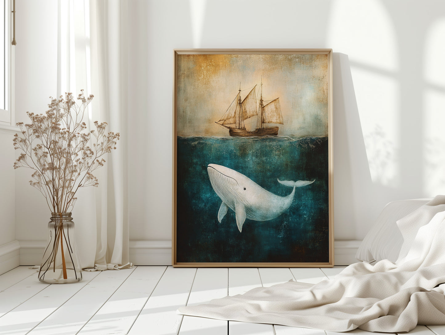 Whale Beneath the Tall Ship - Vintage Seascape Art