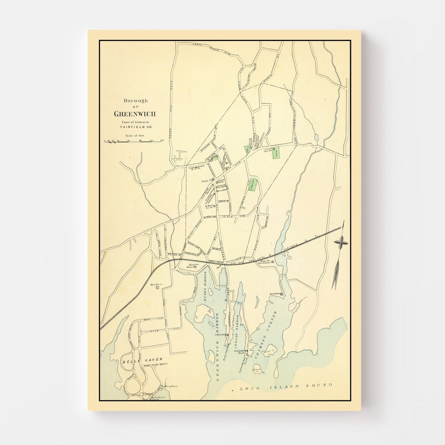 Vintage Map of Greenwich, Connecticut, 1893