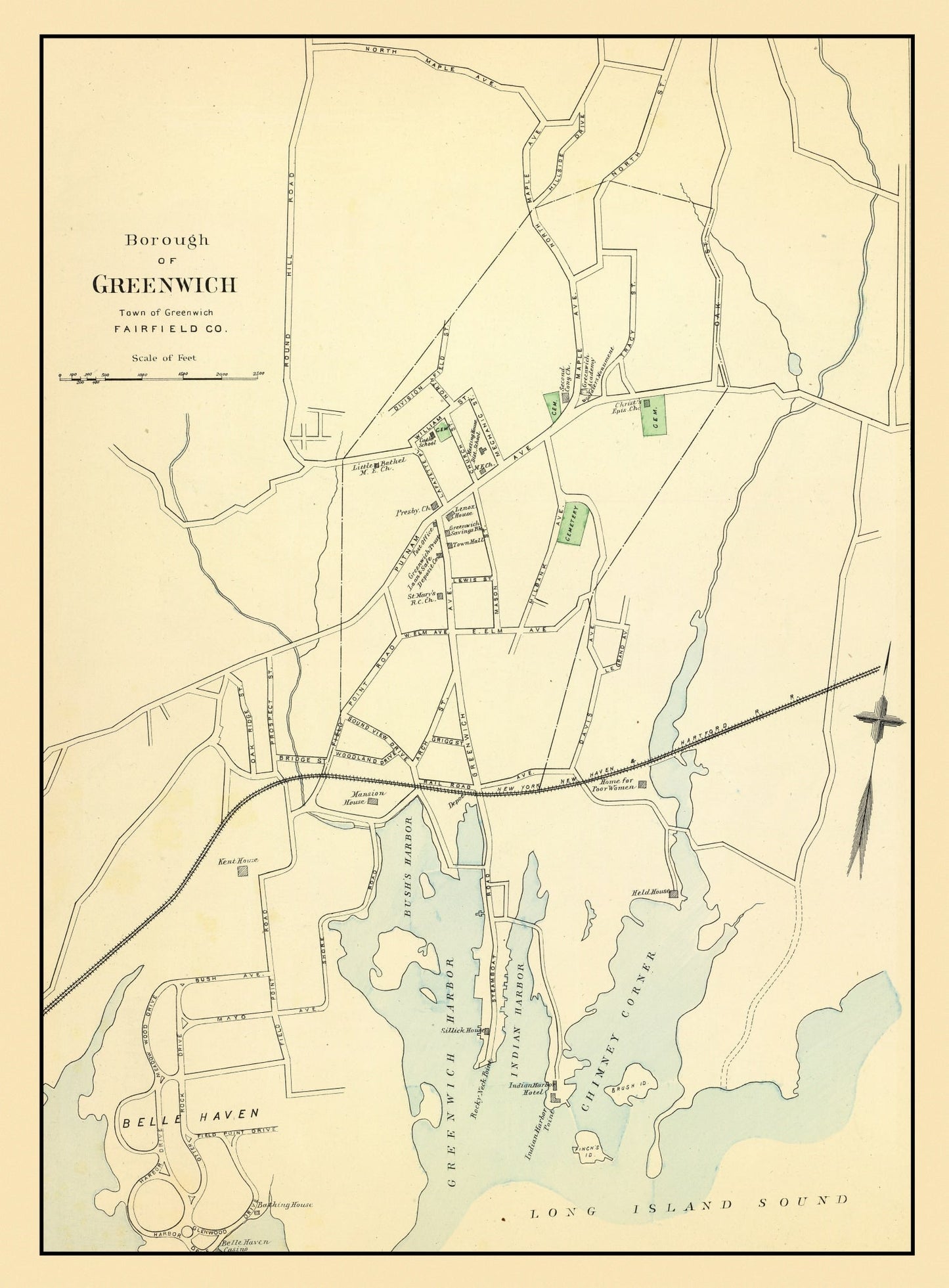 Vintage Map of Greenwich, Connecticut, 1893