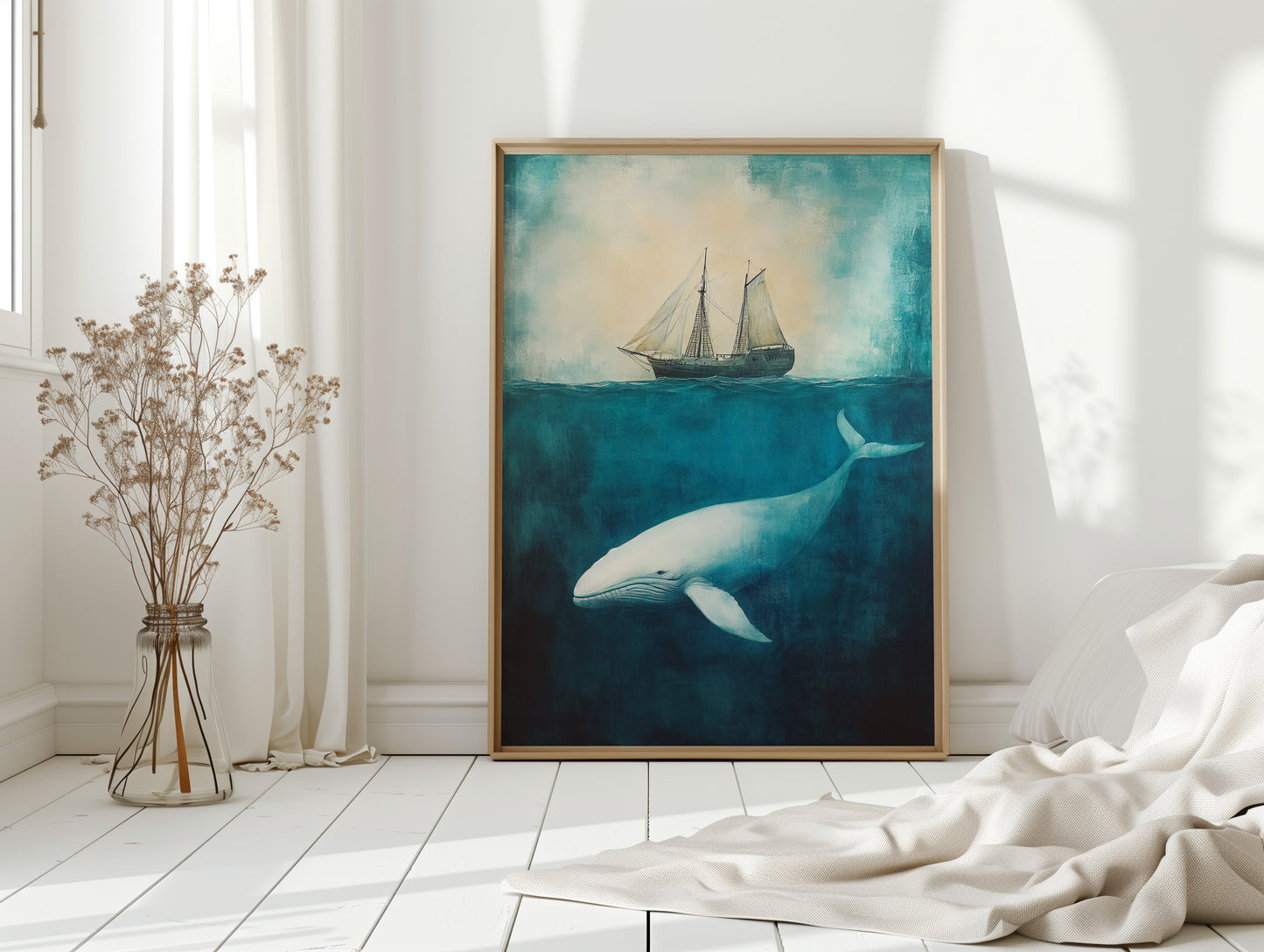 Deep Blue Silence and the Whale - Nautical Seascape Art