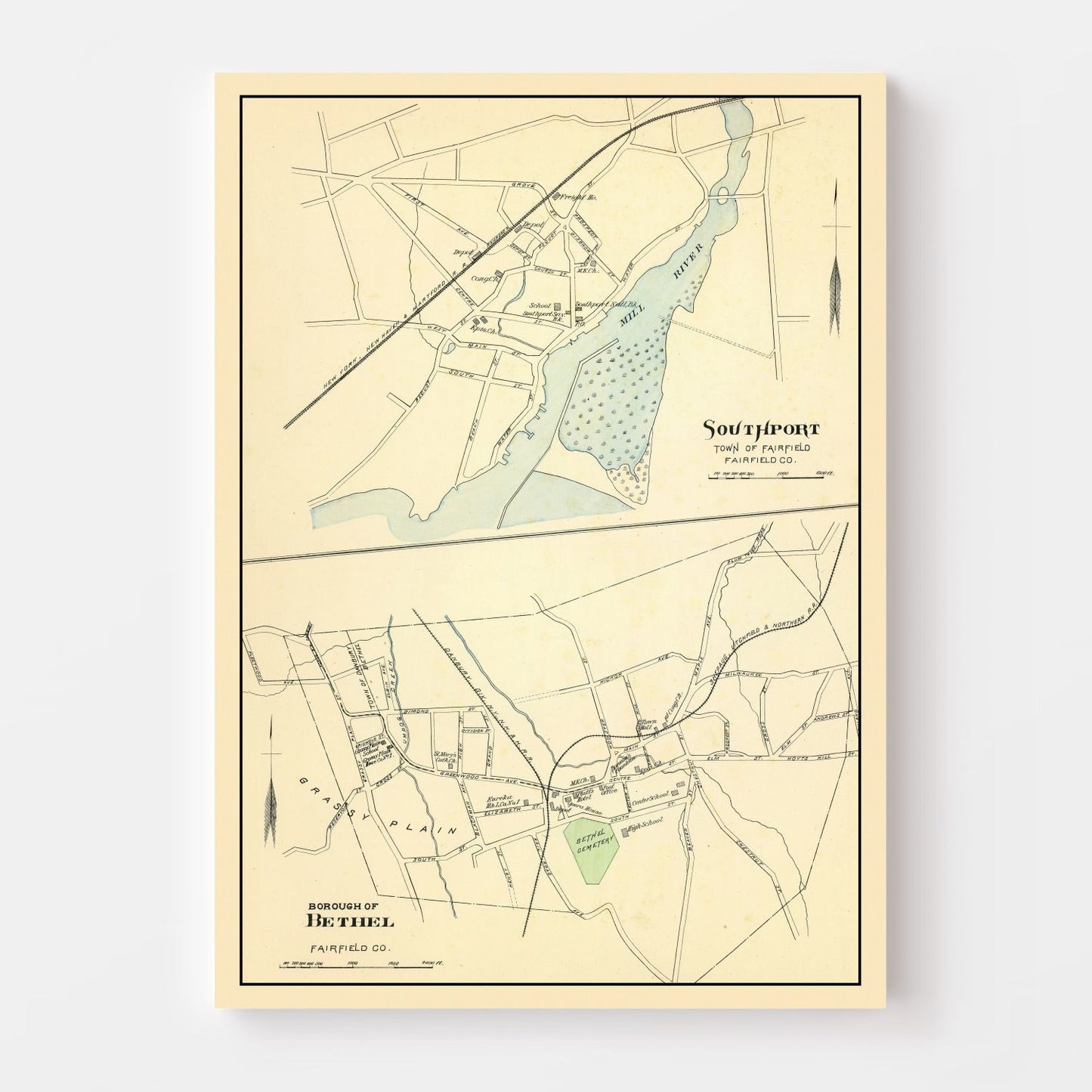 Vintage Map of Bethel, Connecticut, 1893