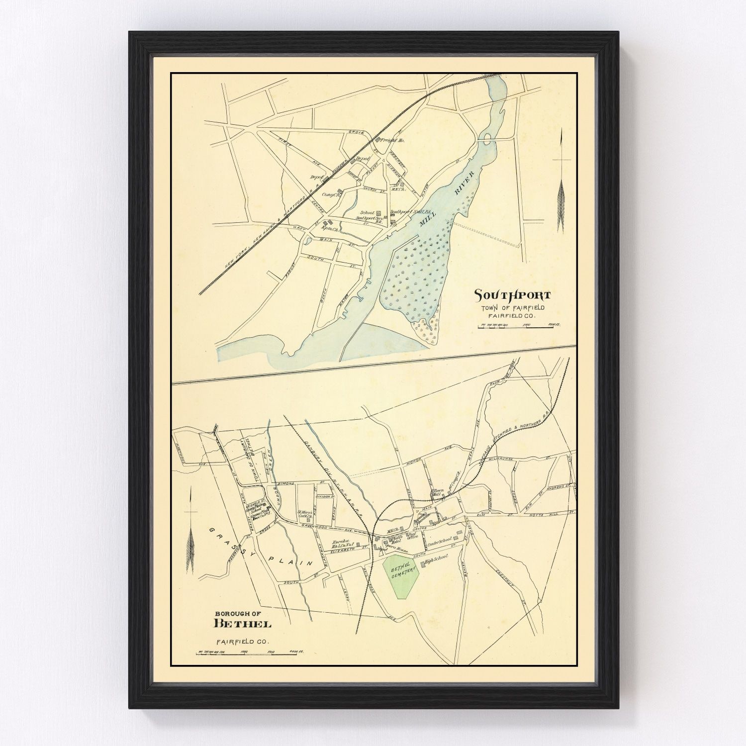Vintage map of Bethel, Connecticut, 1893