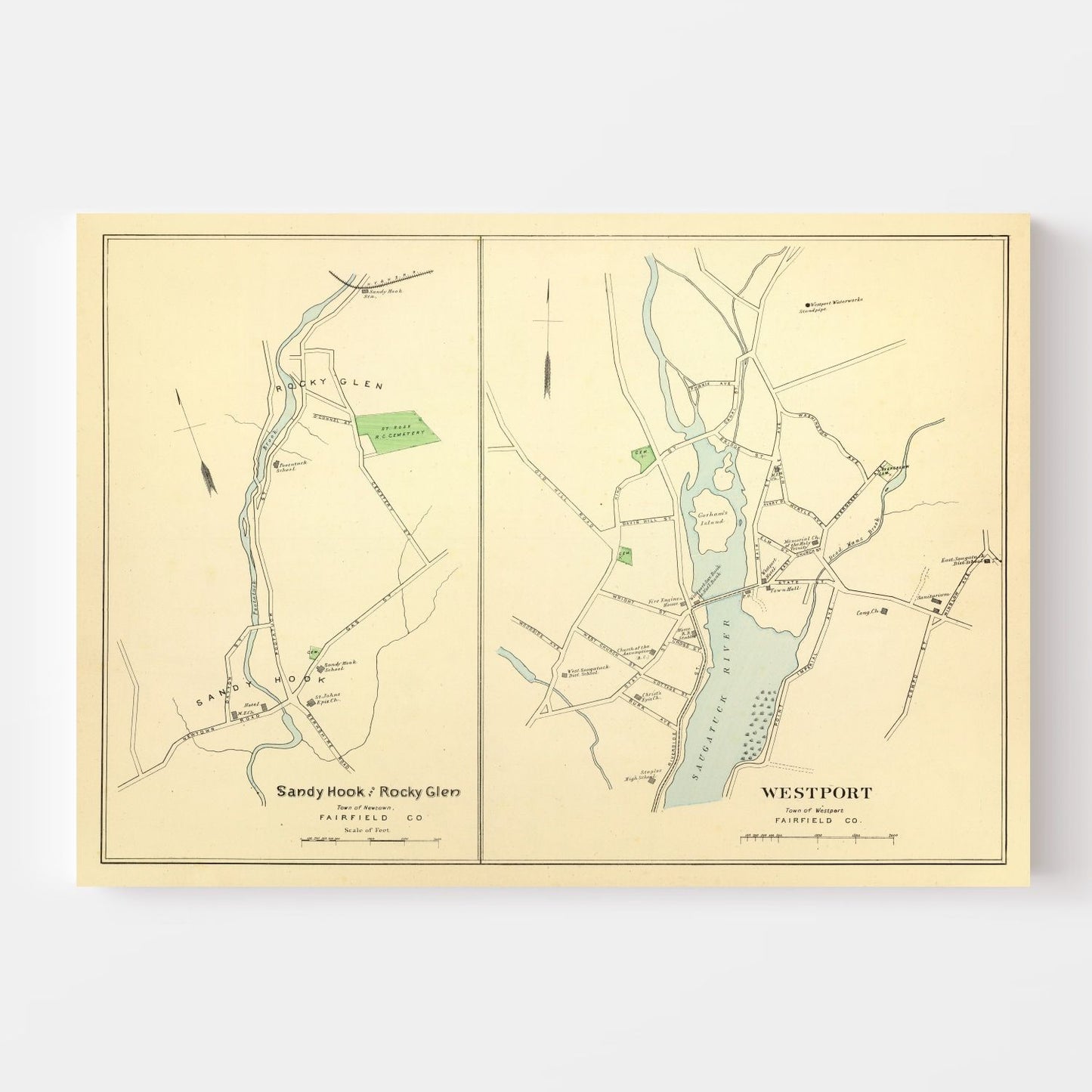 Vintage Map of Sandy Hook, Connecticut, 1893
