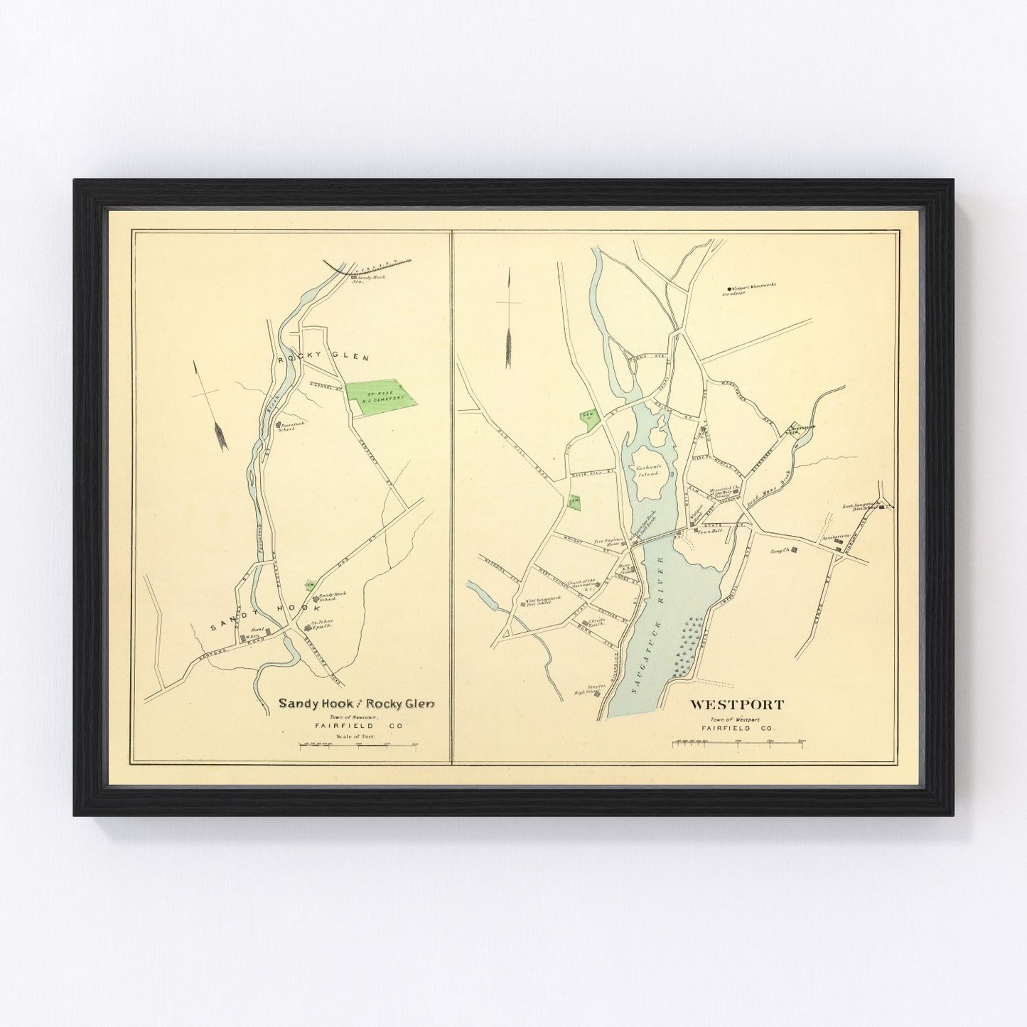 vintage map of Sandy Hook, Connecticut, 1893