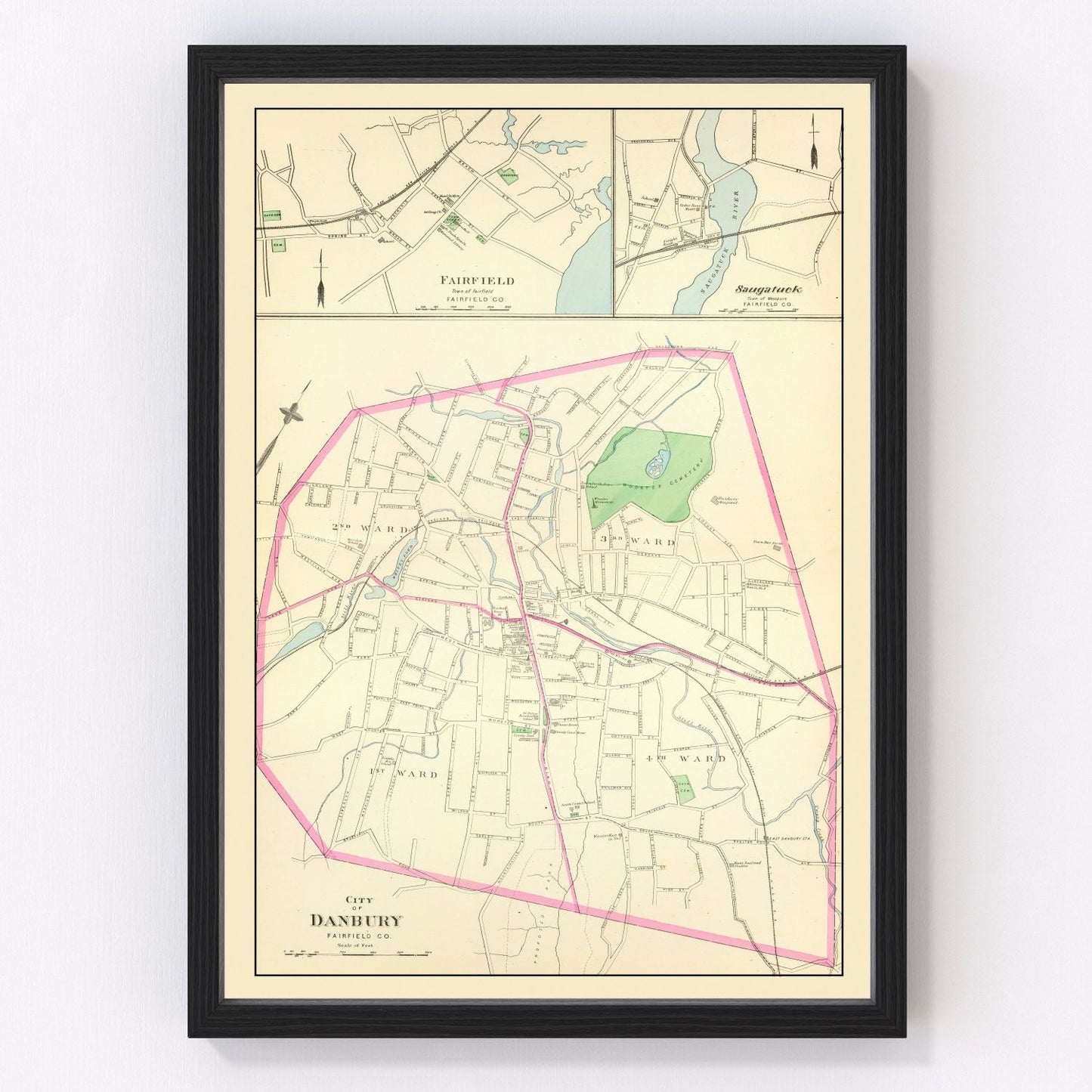 vintage map of Danbury, Connecticut, 1893