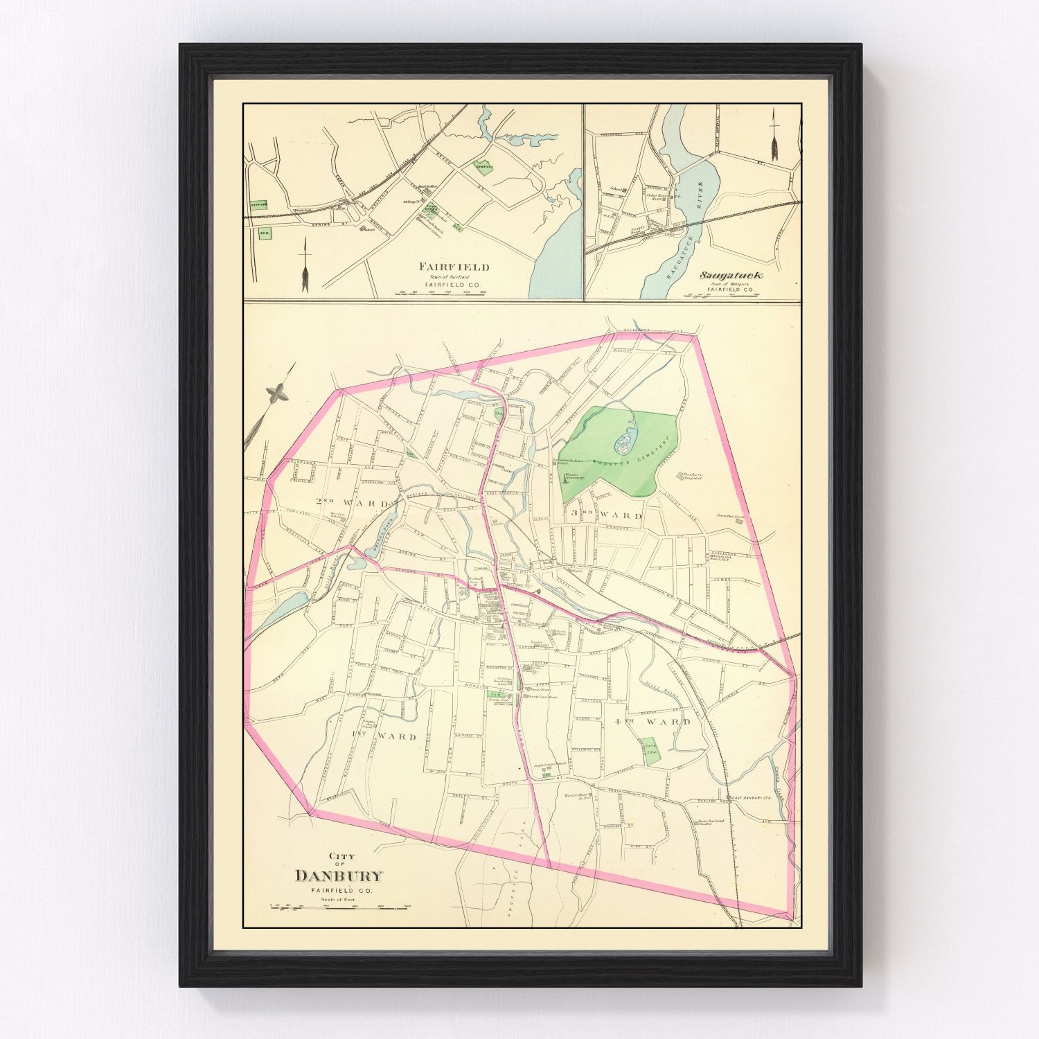 vintage map of Danbury, Connecticut, 1893