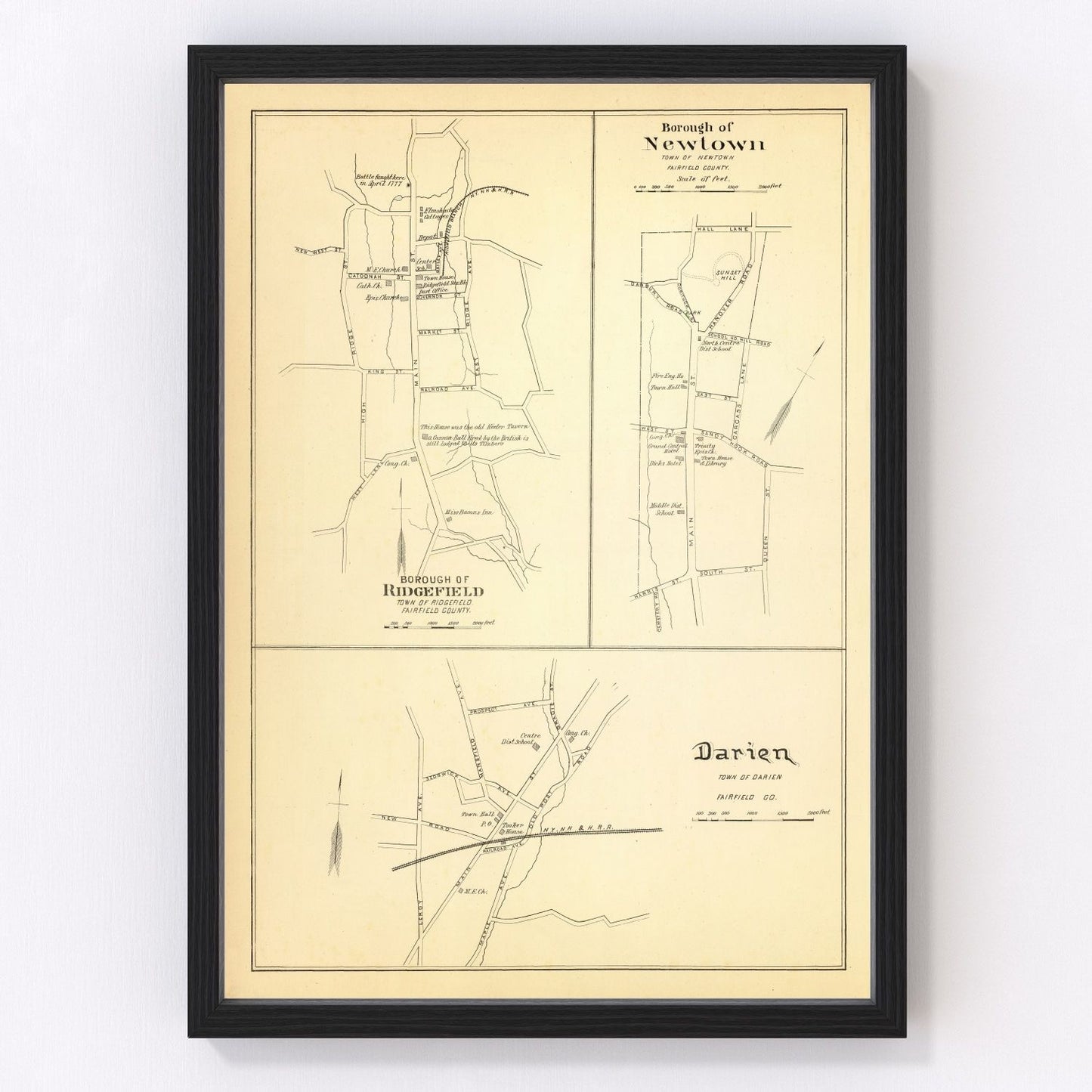 vintage map of Newtown, Connecticut, 1893