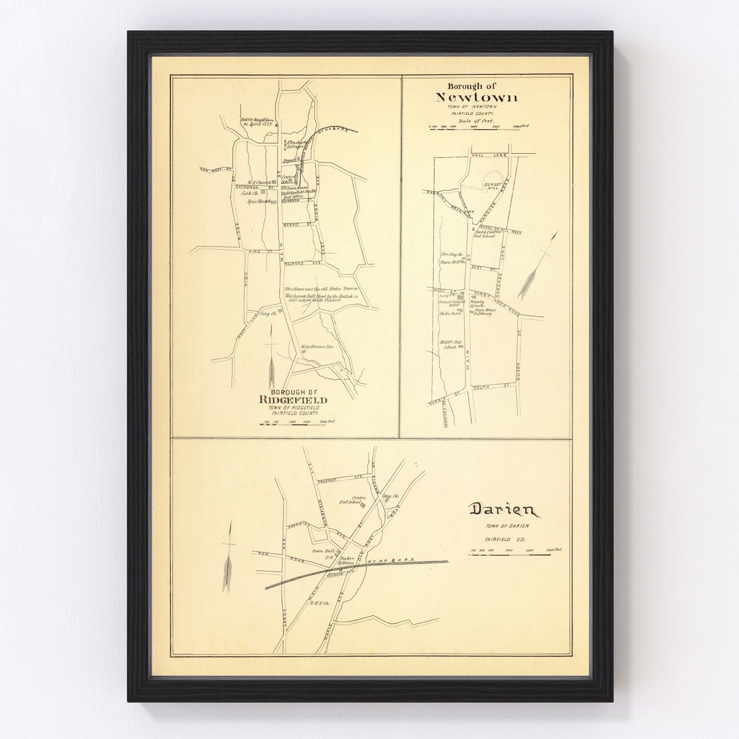 vintage map of Newtown, Connecticut, 1893