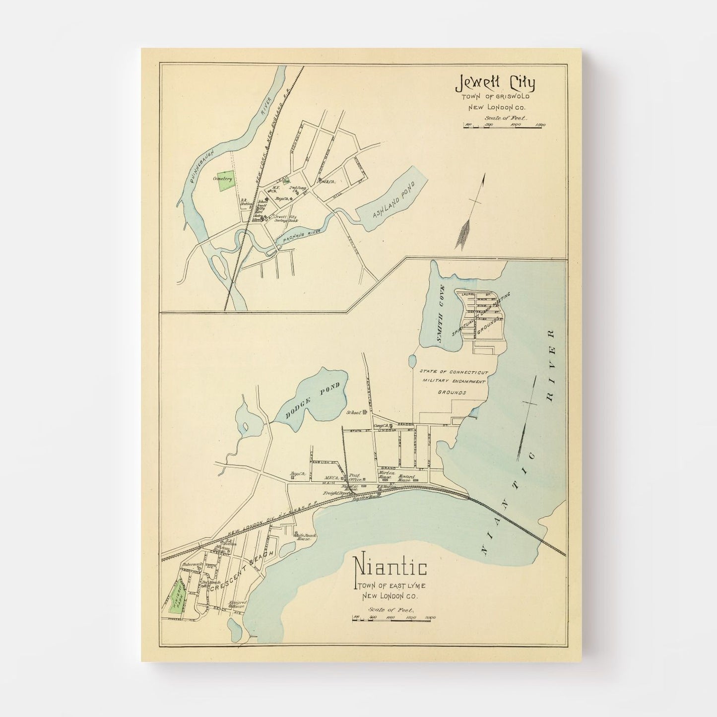 Vintage Map of Jewett City, Connecticut, 1893