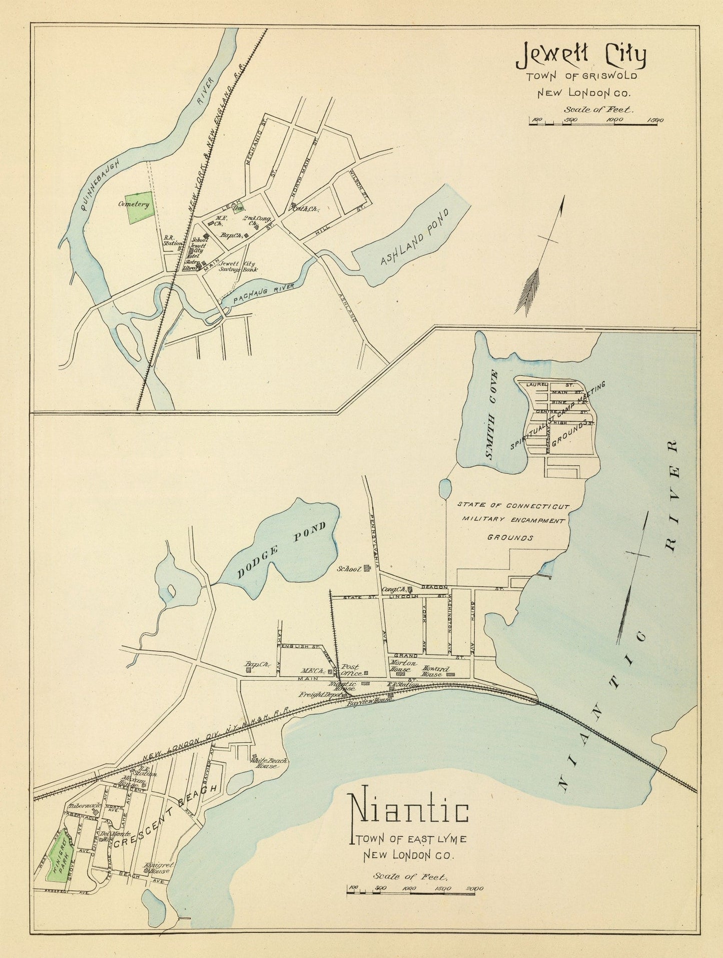 Vintage Map of Jewett City, Connecticut, 1893