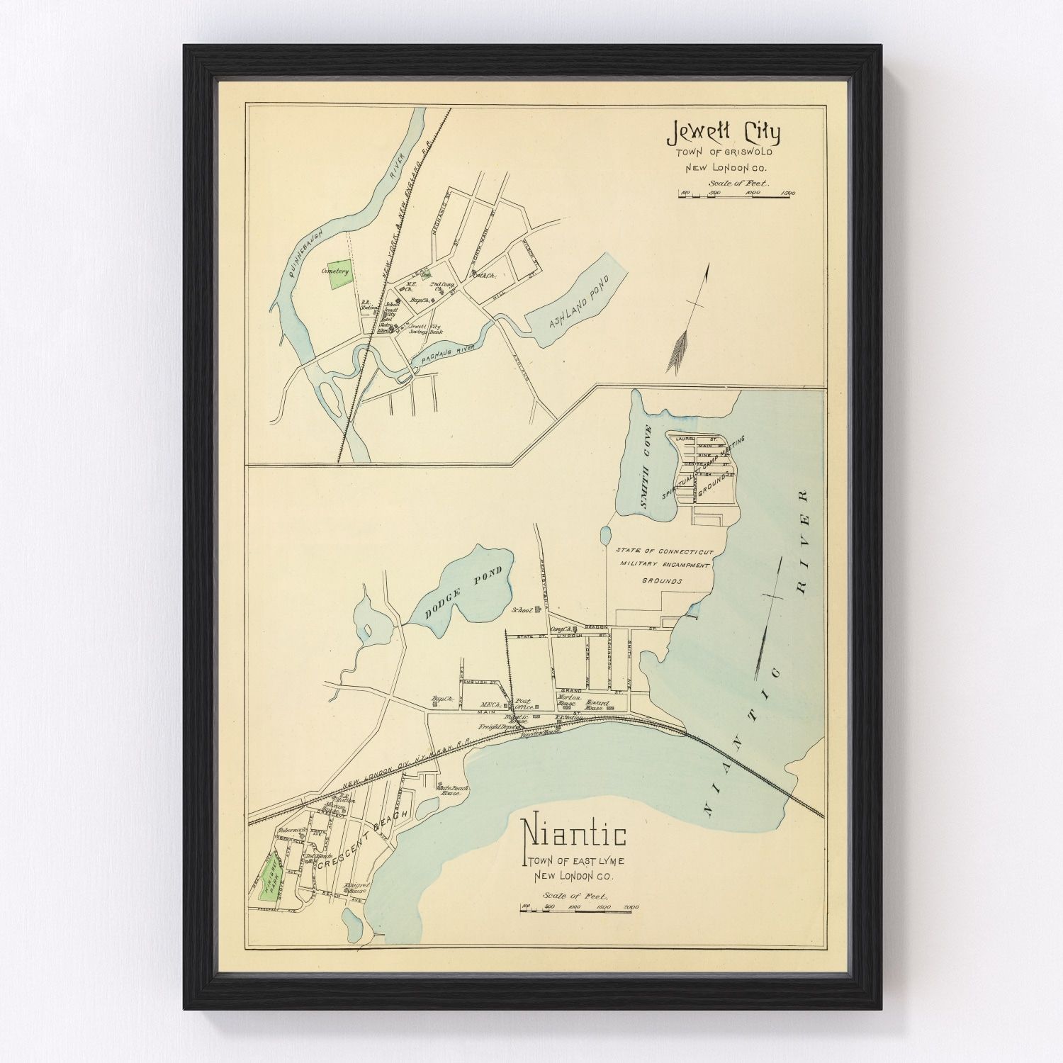Vintage map of Jewett City, Connecticut, 1893