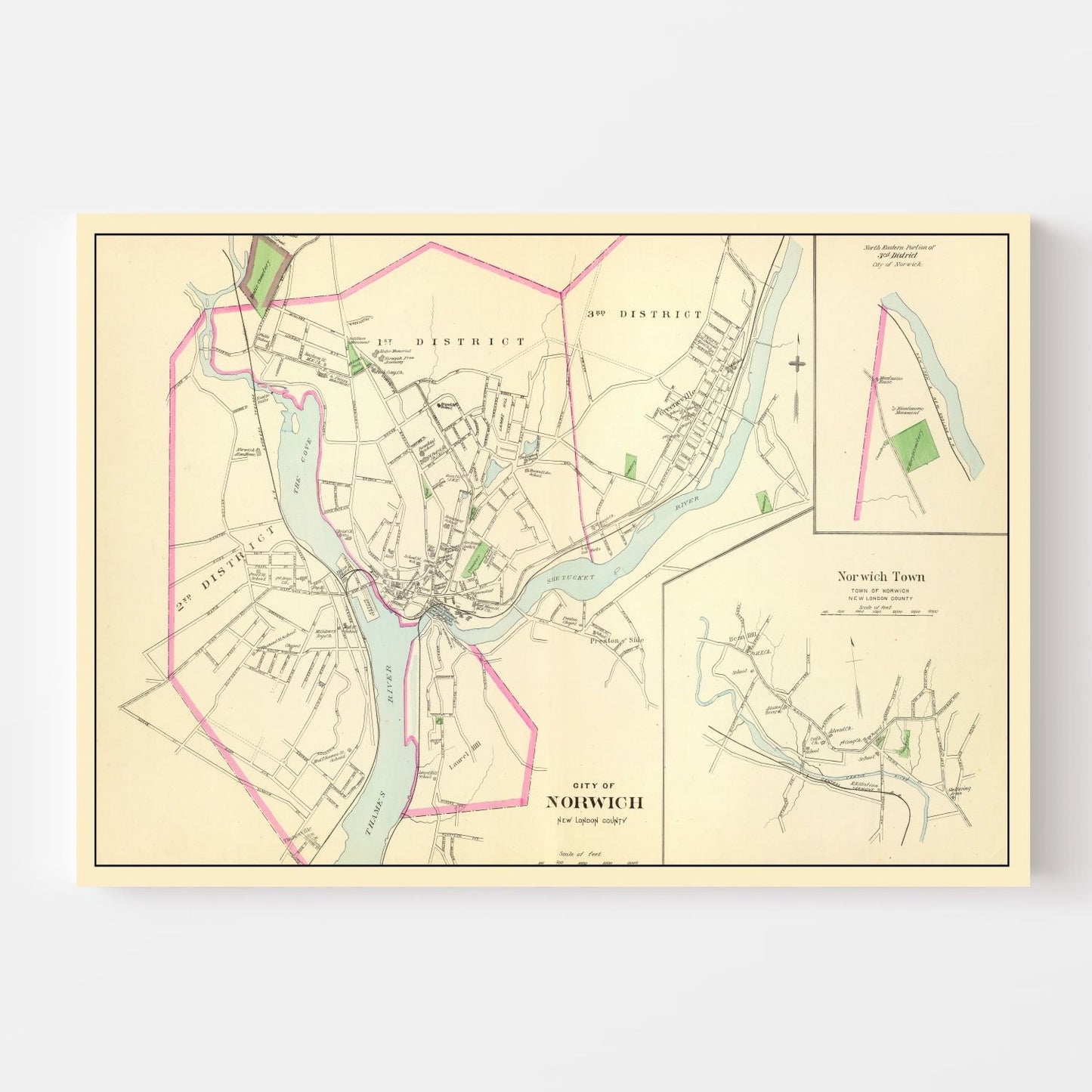 Vintage Map of Norwich, Connecticut, 1893