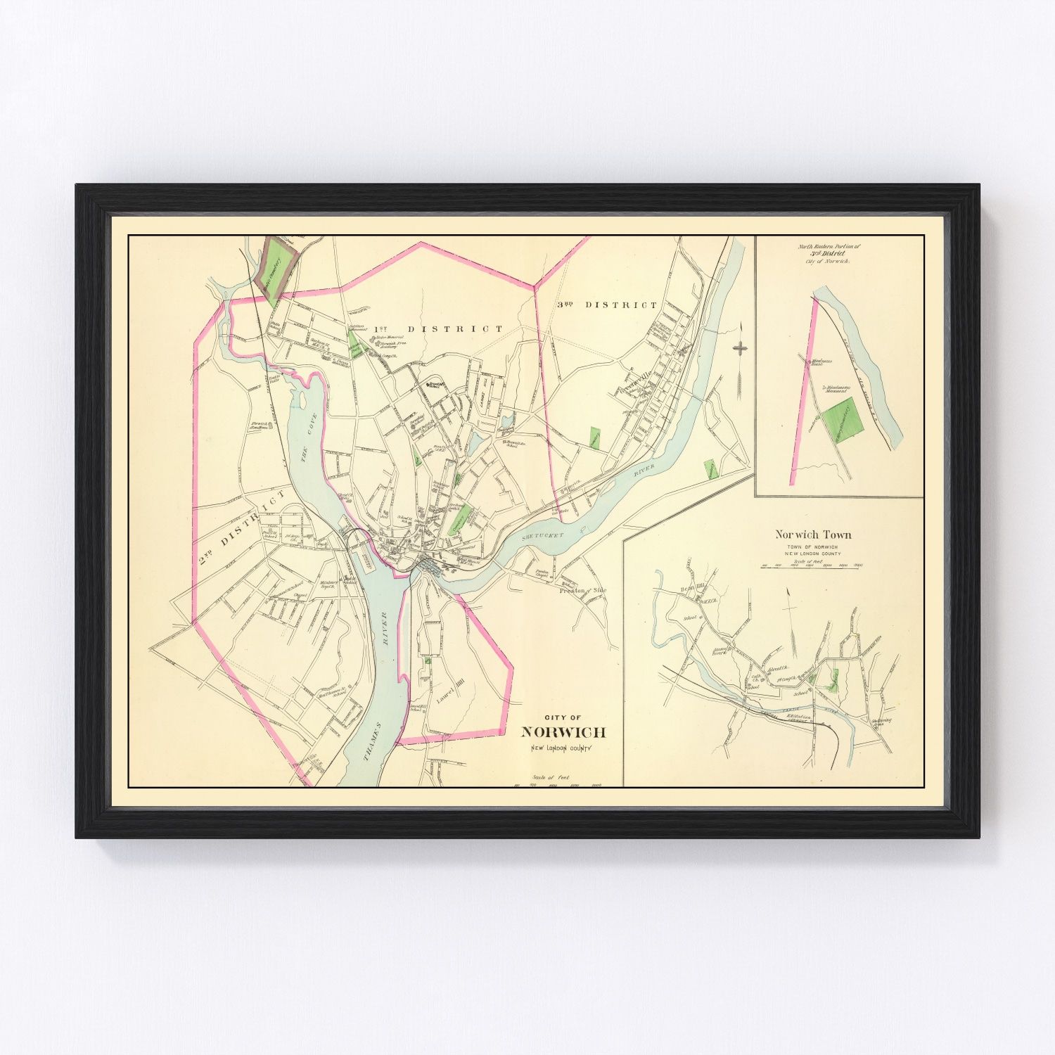 vintage map of Norwich, Connecticut, 1893