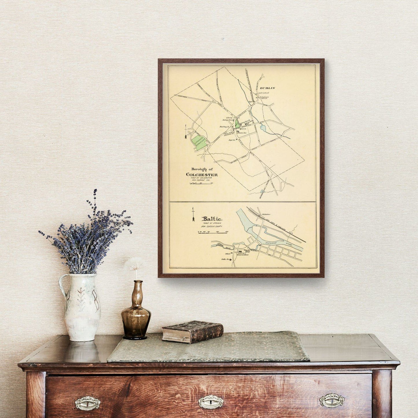Vintage Map of Baltic, Connecticut, 1893