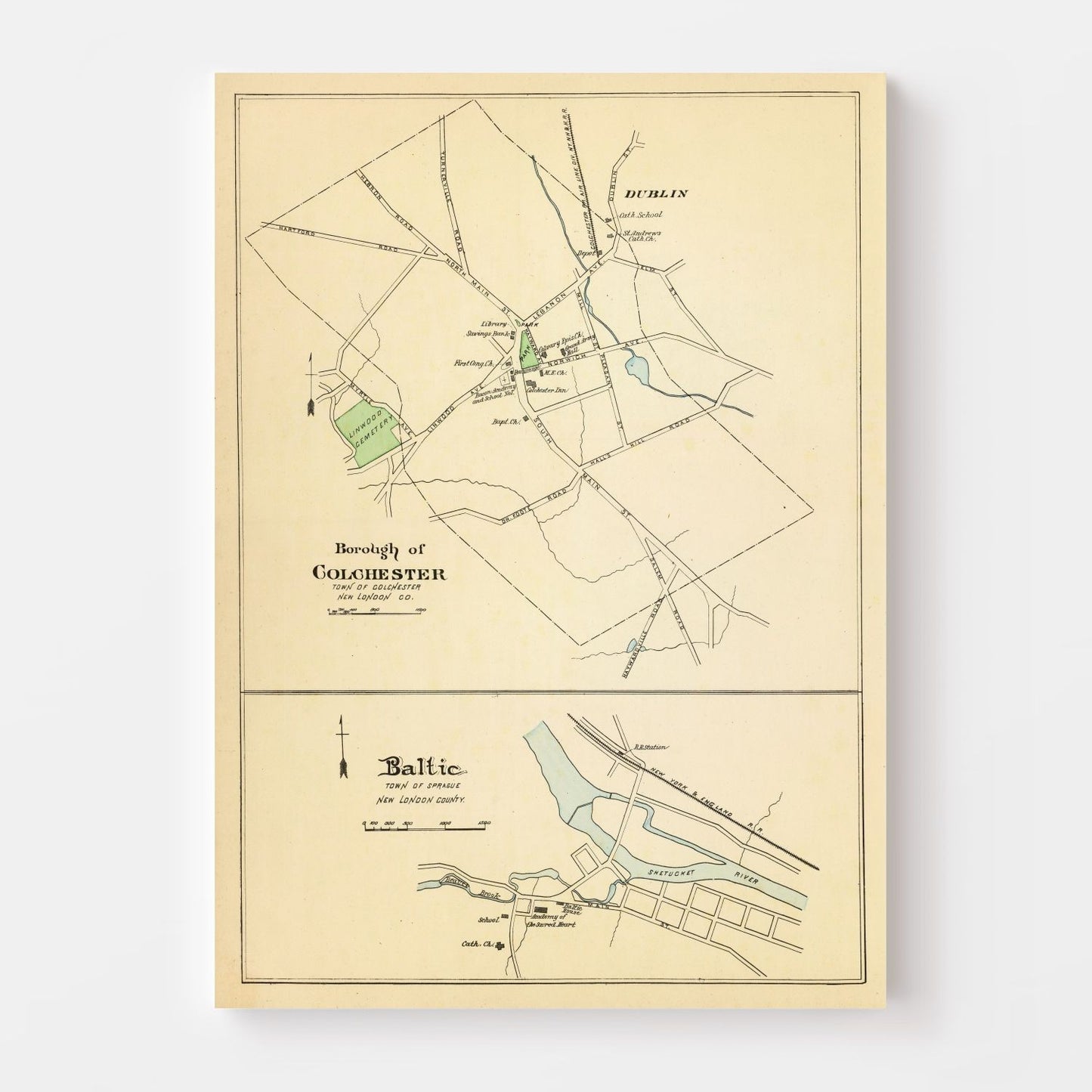 Vintage Map of Baltic, Connecticut, 1893
