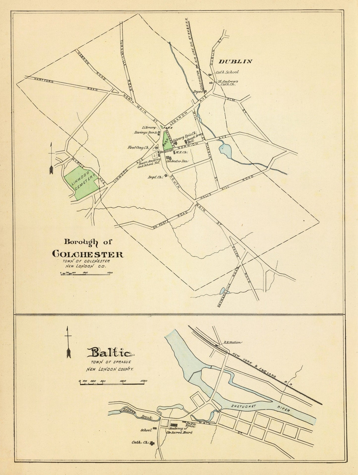 Vintage Map of Baltic, Connecticut, 1893