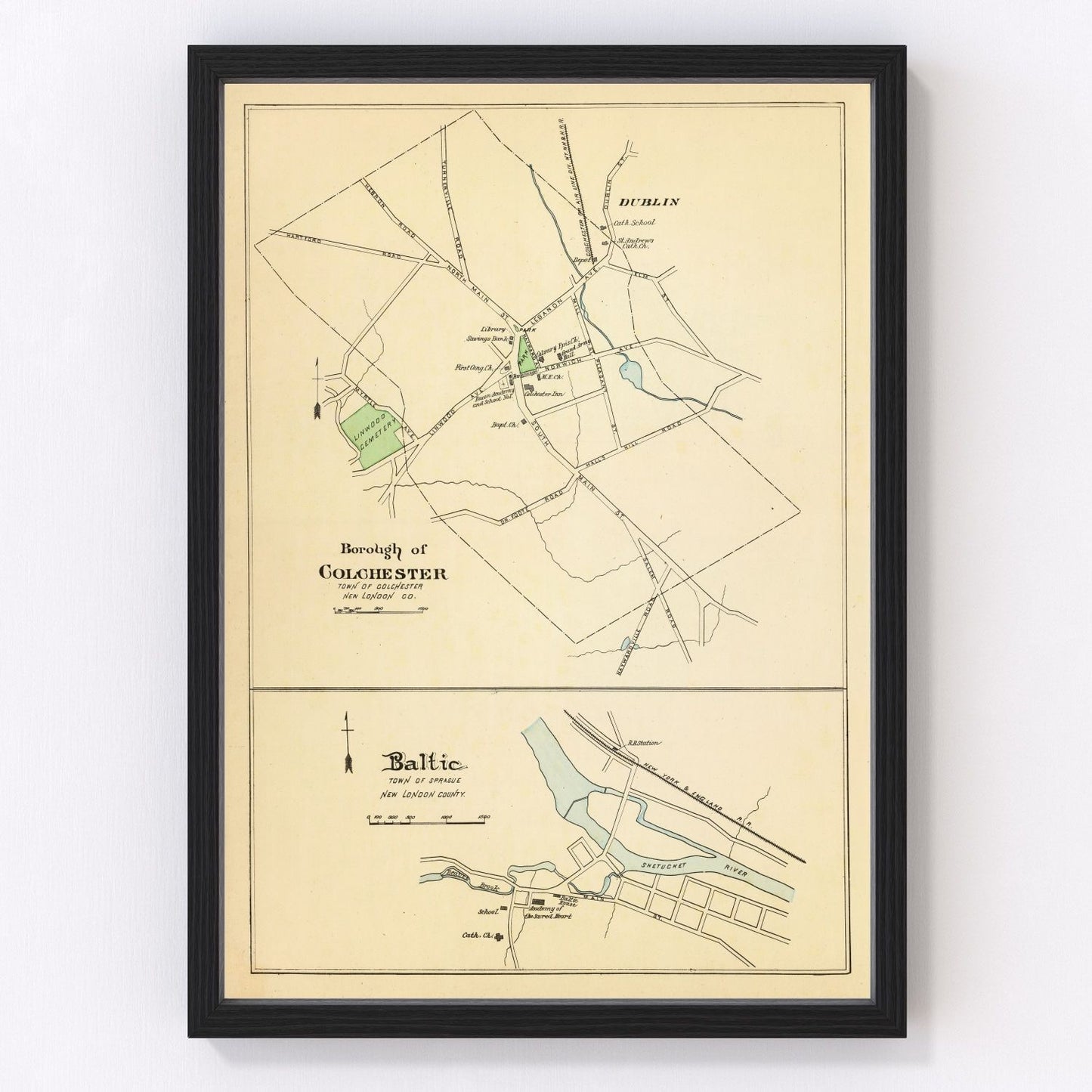 Vintage map of Baltic, Connecticut, 1893
