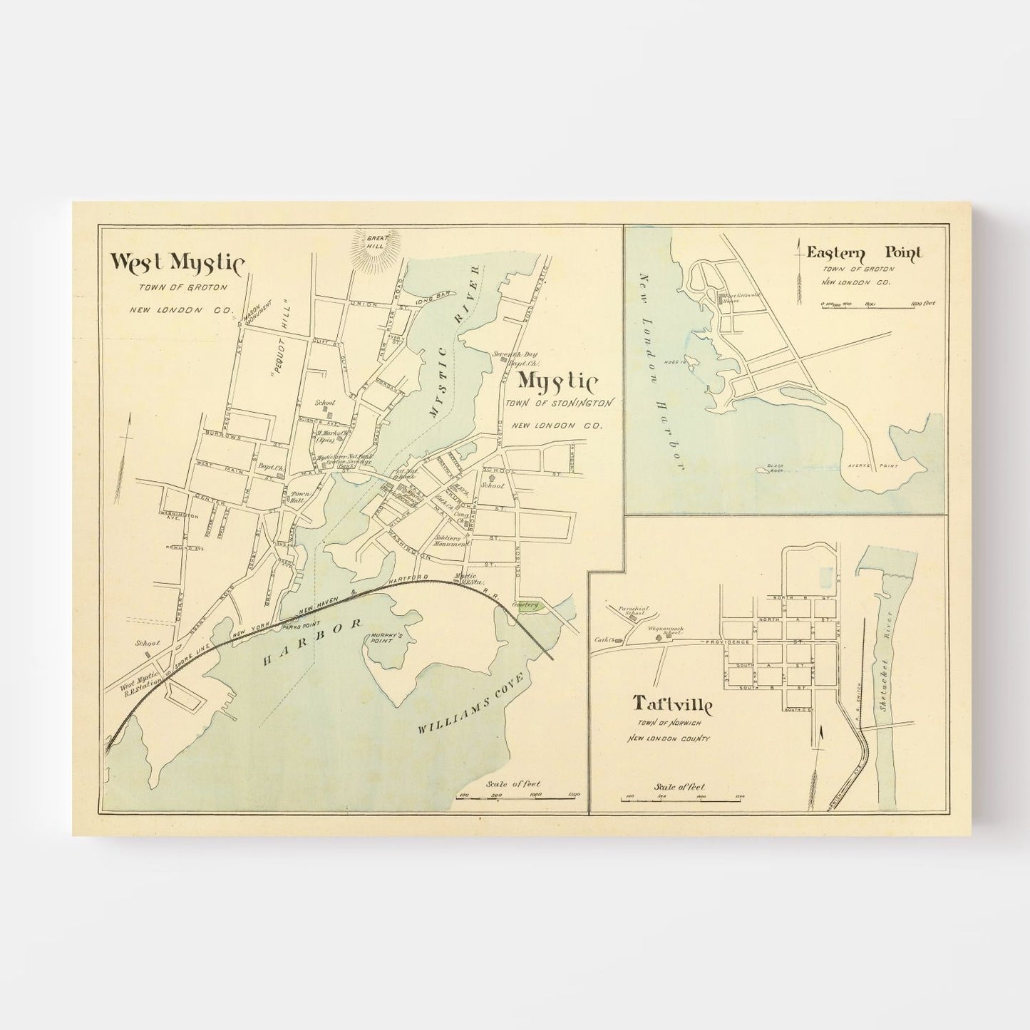 Vintage Map of Mystic, Connecticut, 1893