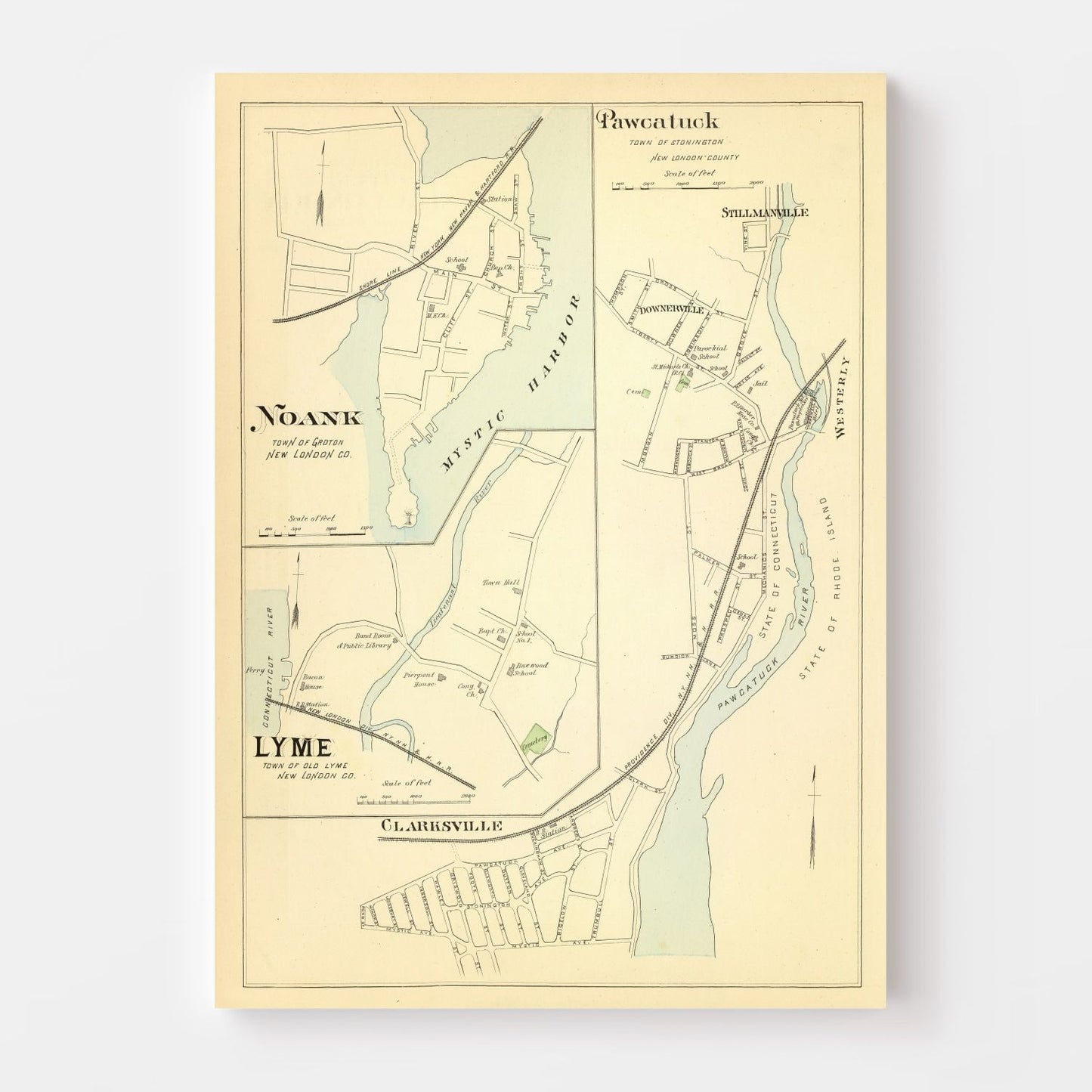 Vintage Map of Noank, Connecticut, 1893