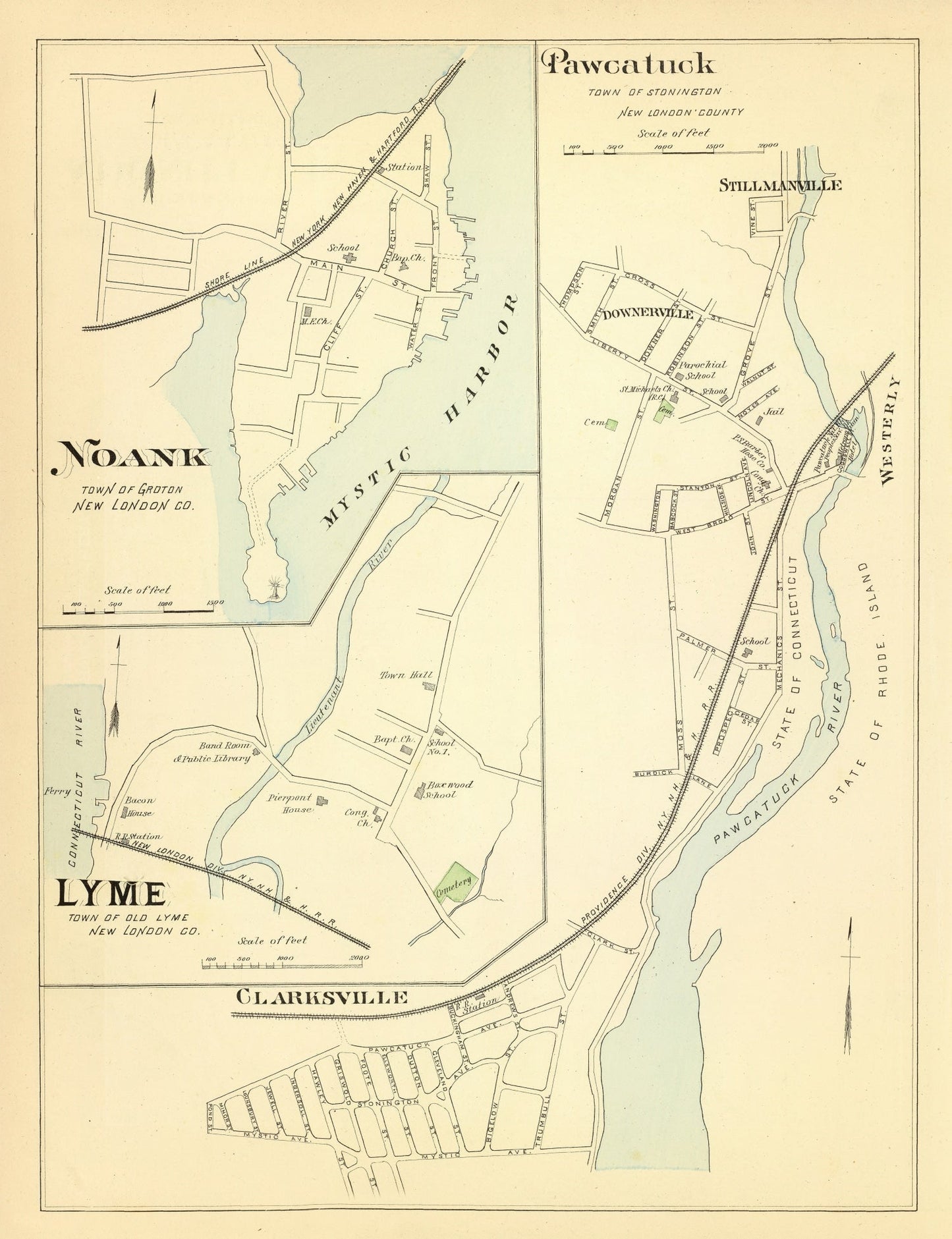 Vintage Map of Noank, Connecticut, 1893