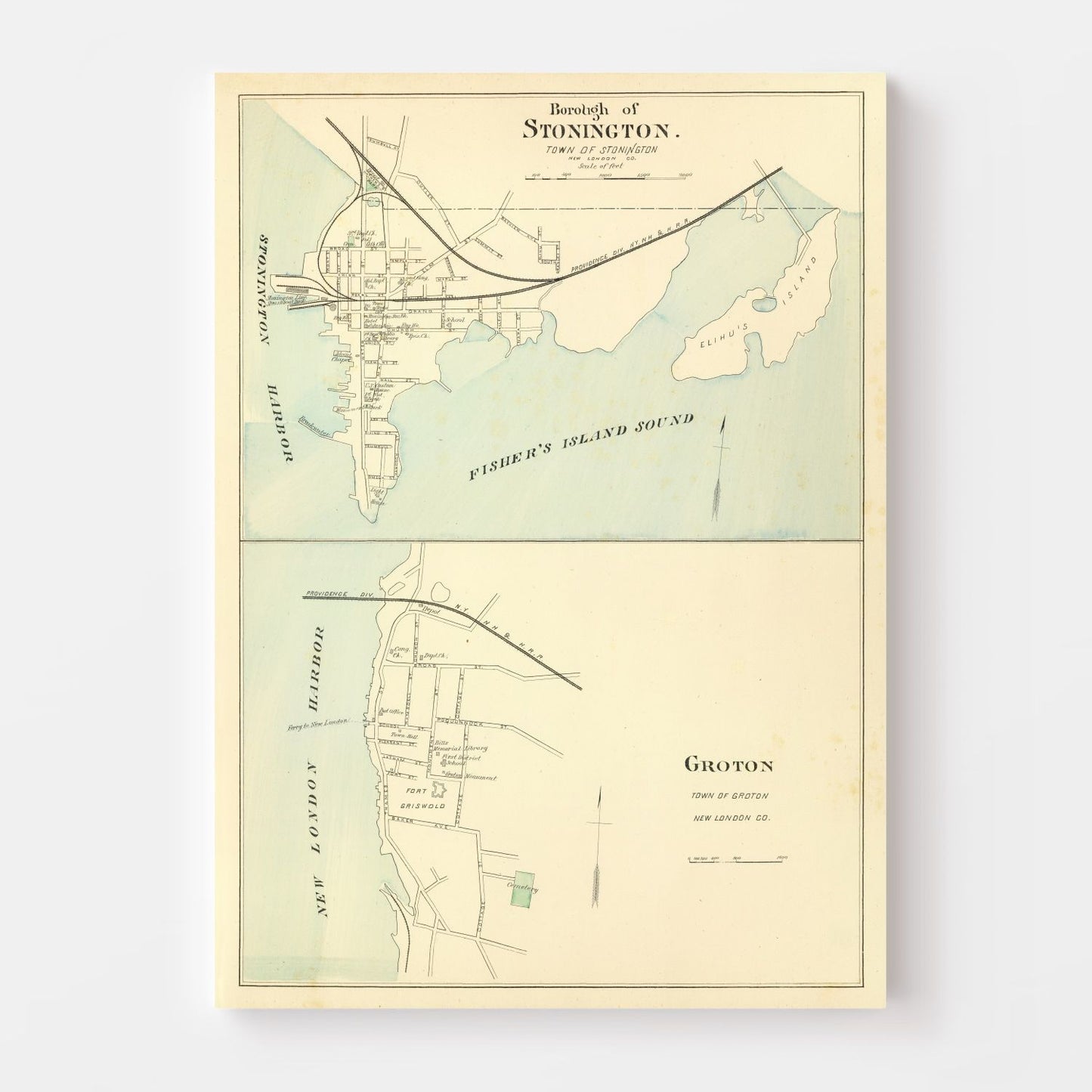 Vintage Map of Groton, Connecticut, 1893