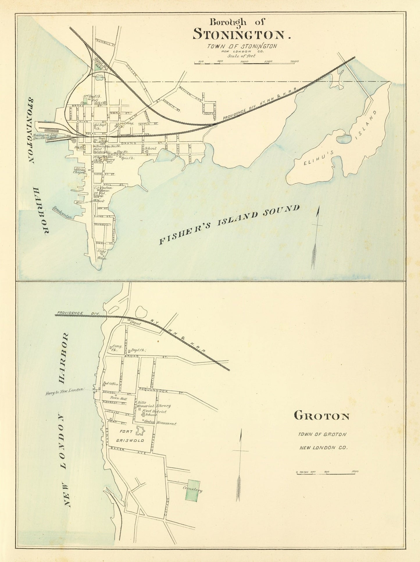 Vintage Map of Groton, Connecticut, 1893