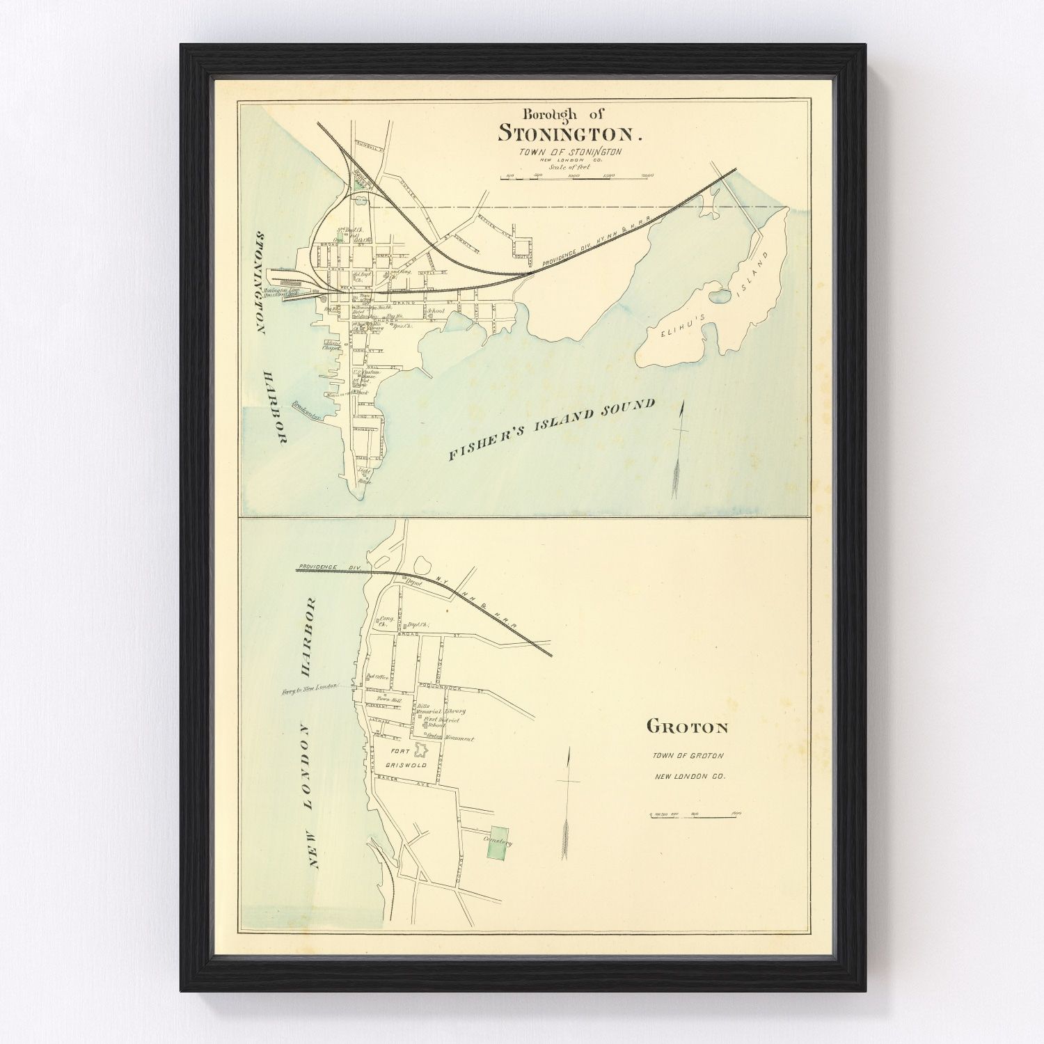 vintage map of Groton, Connecticut, 1893