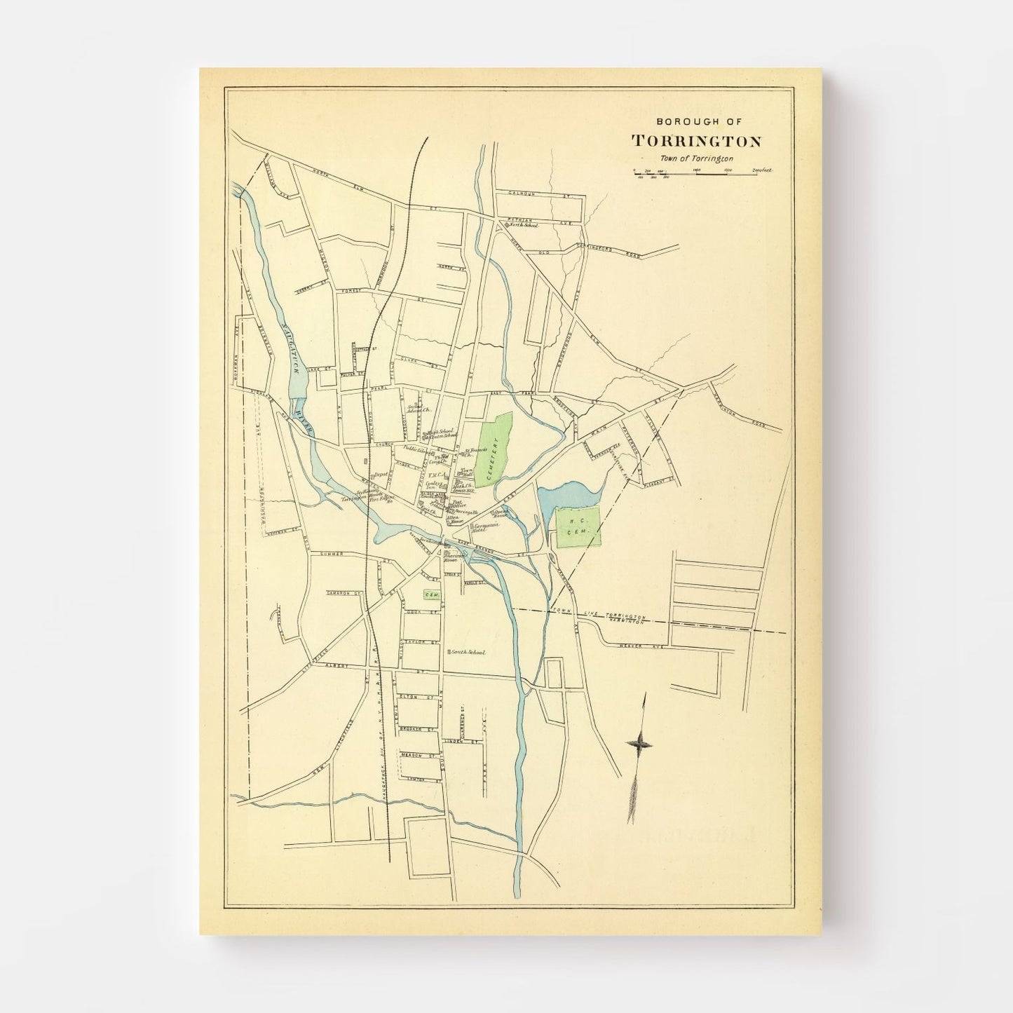 Vintage Map of Torrington, Connecticut, 1893
