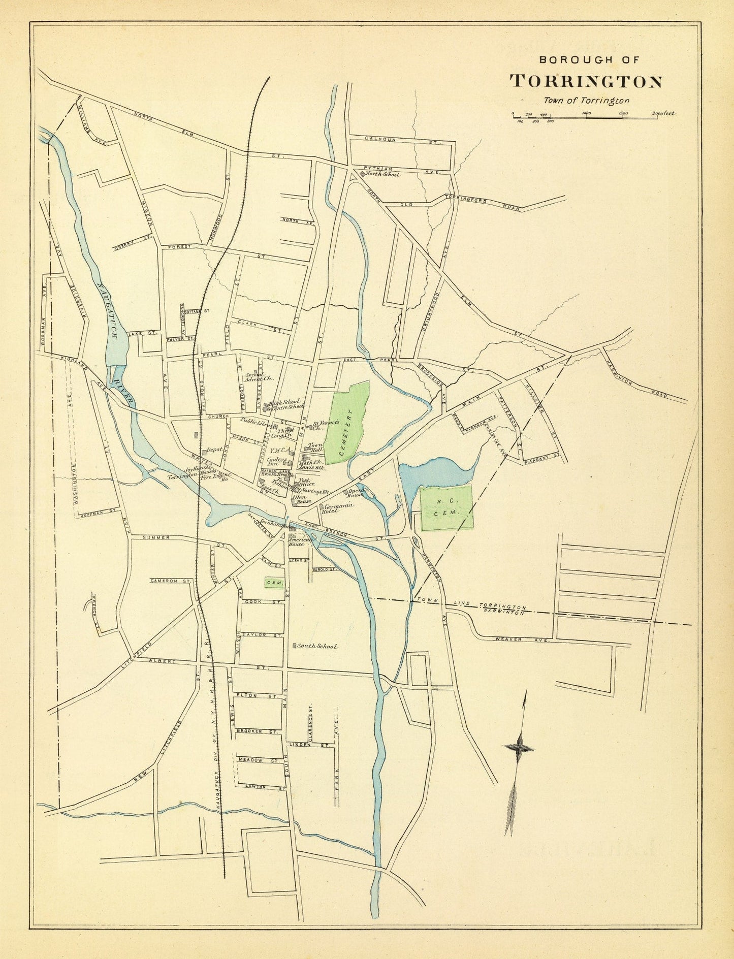 Vintage Map of Torrington, Connecticut, 1893
