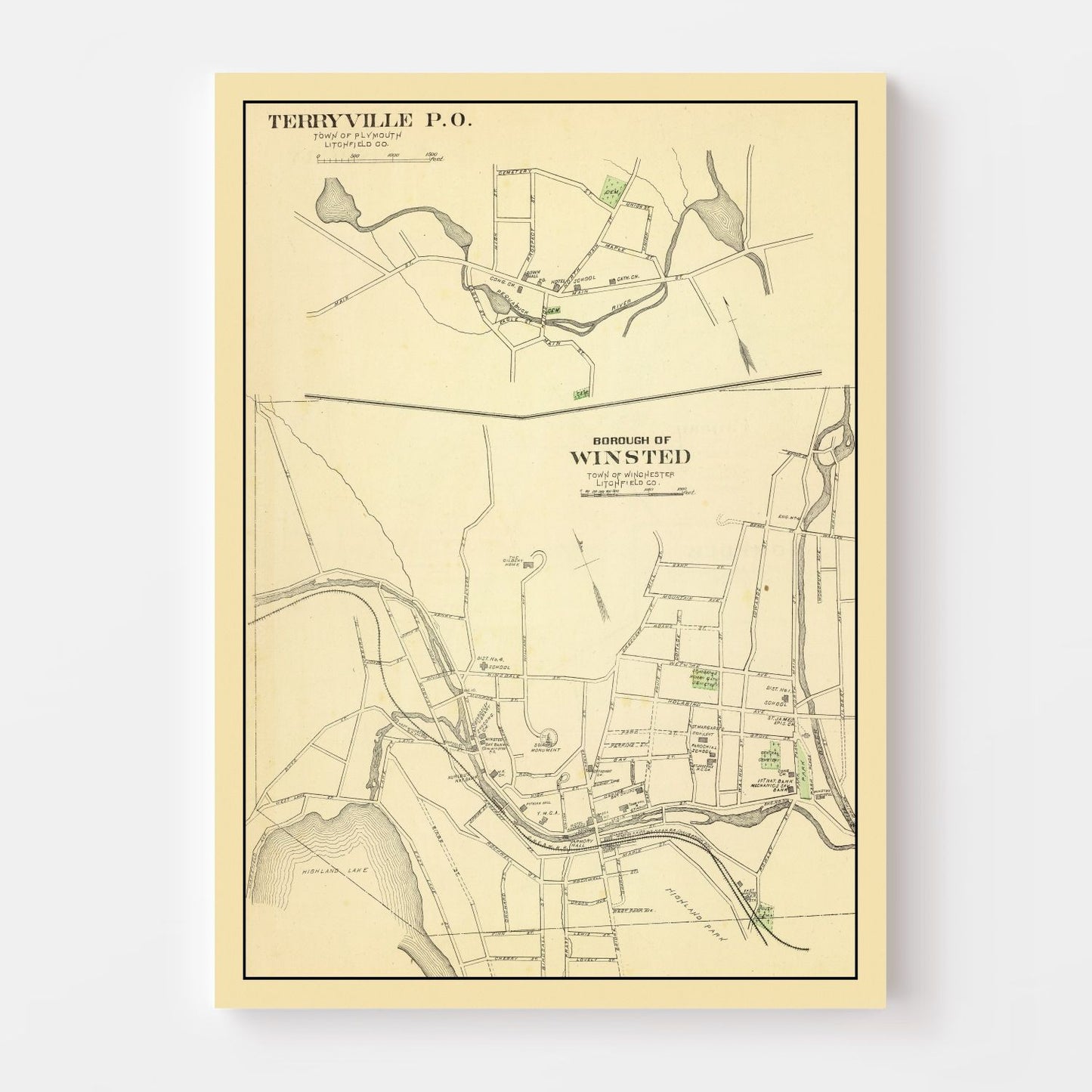 Vintage Map of Terryville, Connecticut, 1893