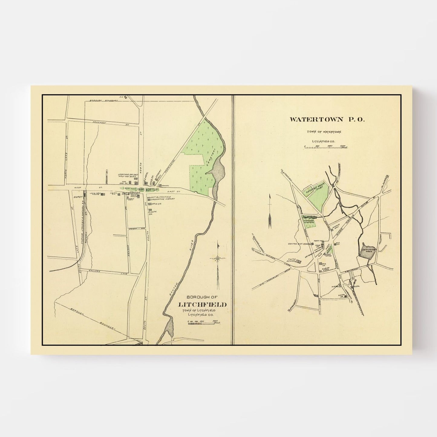 Vintage Map of Litchfield, Connecticut, 1893