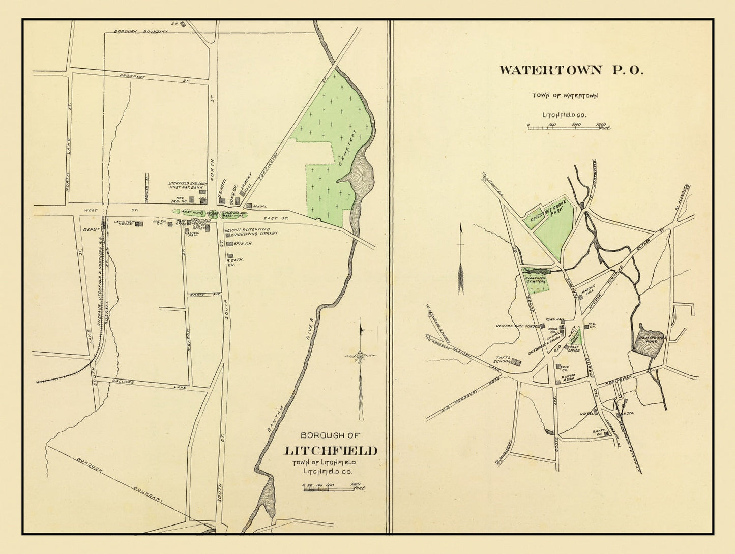 Vintage Map of Litchfield, Connecticut, 1893