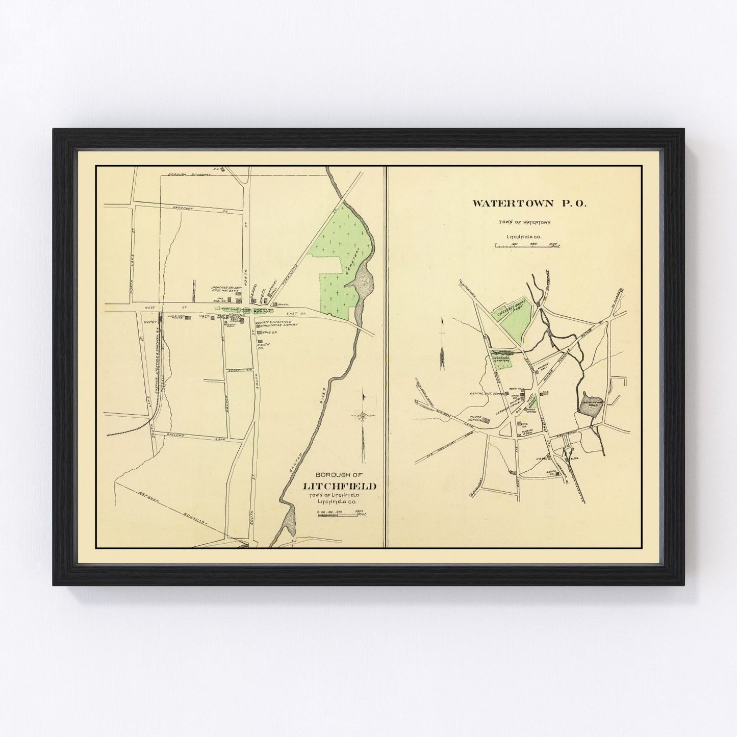 Vintage map of Litchfield, Connecticut, 1893