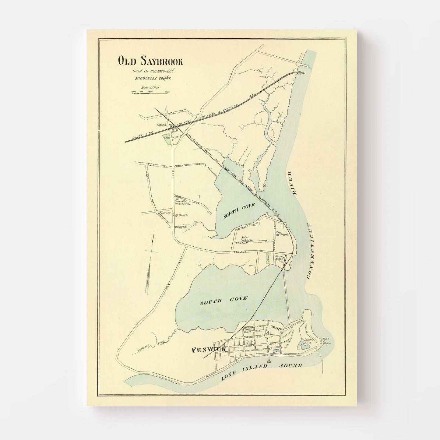 Vintage Map of Old Saybrook, Connecticut, 1893