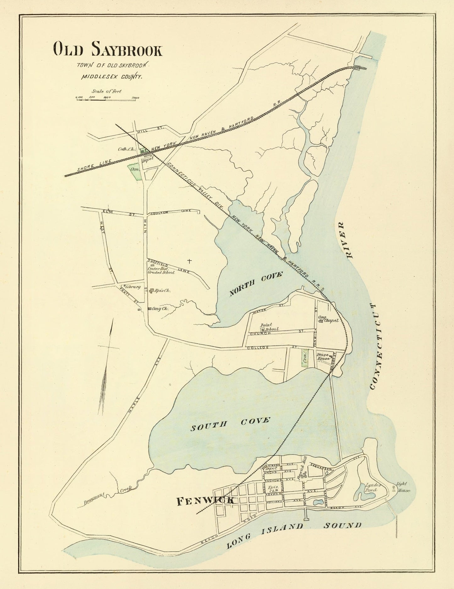 Vintage Map of Old Saybrook, Connecticut, 1893