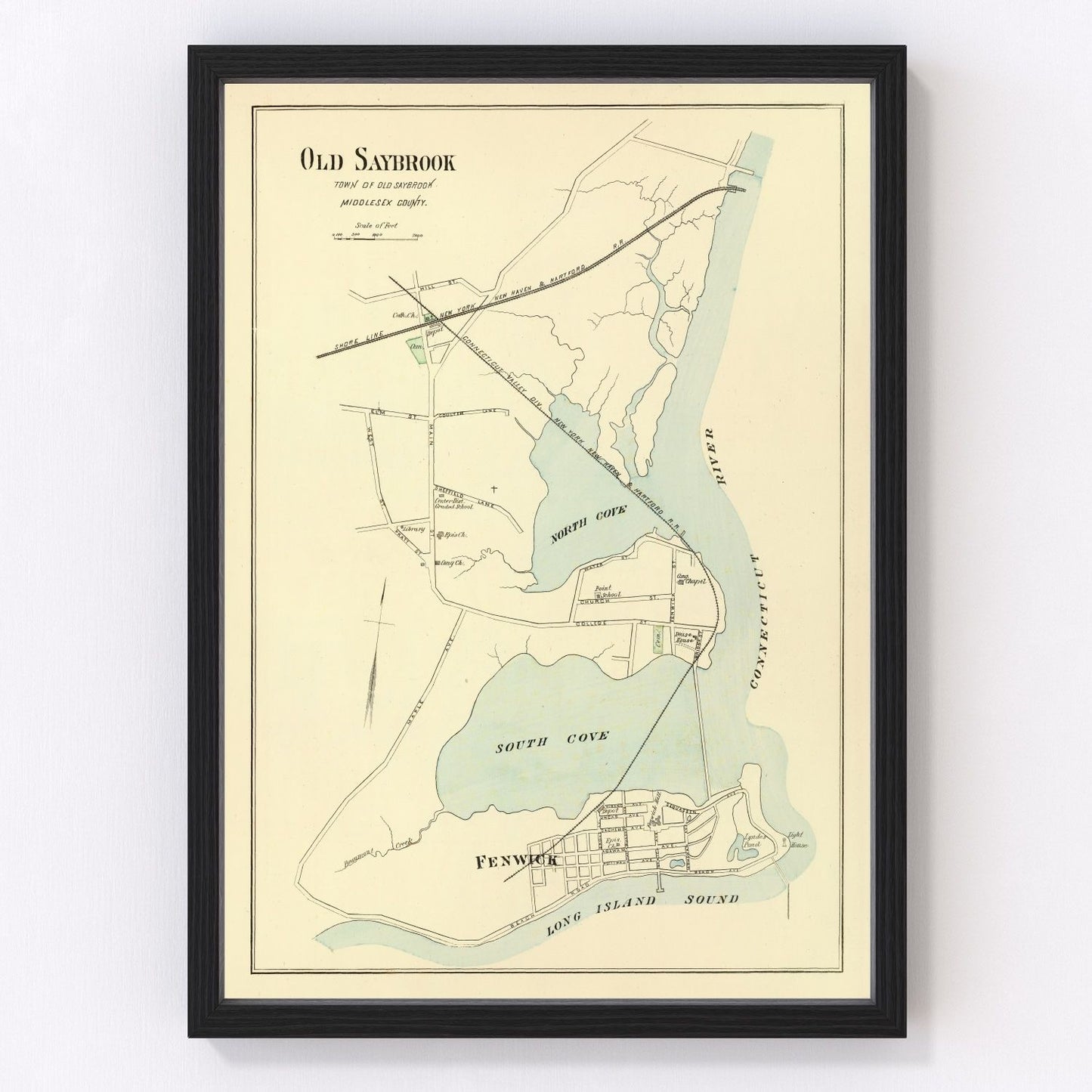 Vintage map of Old Saybrook, Connecticut, 1893