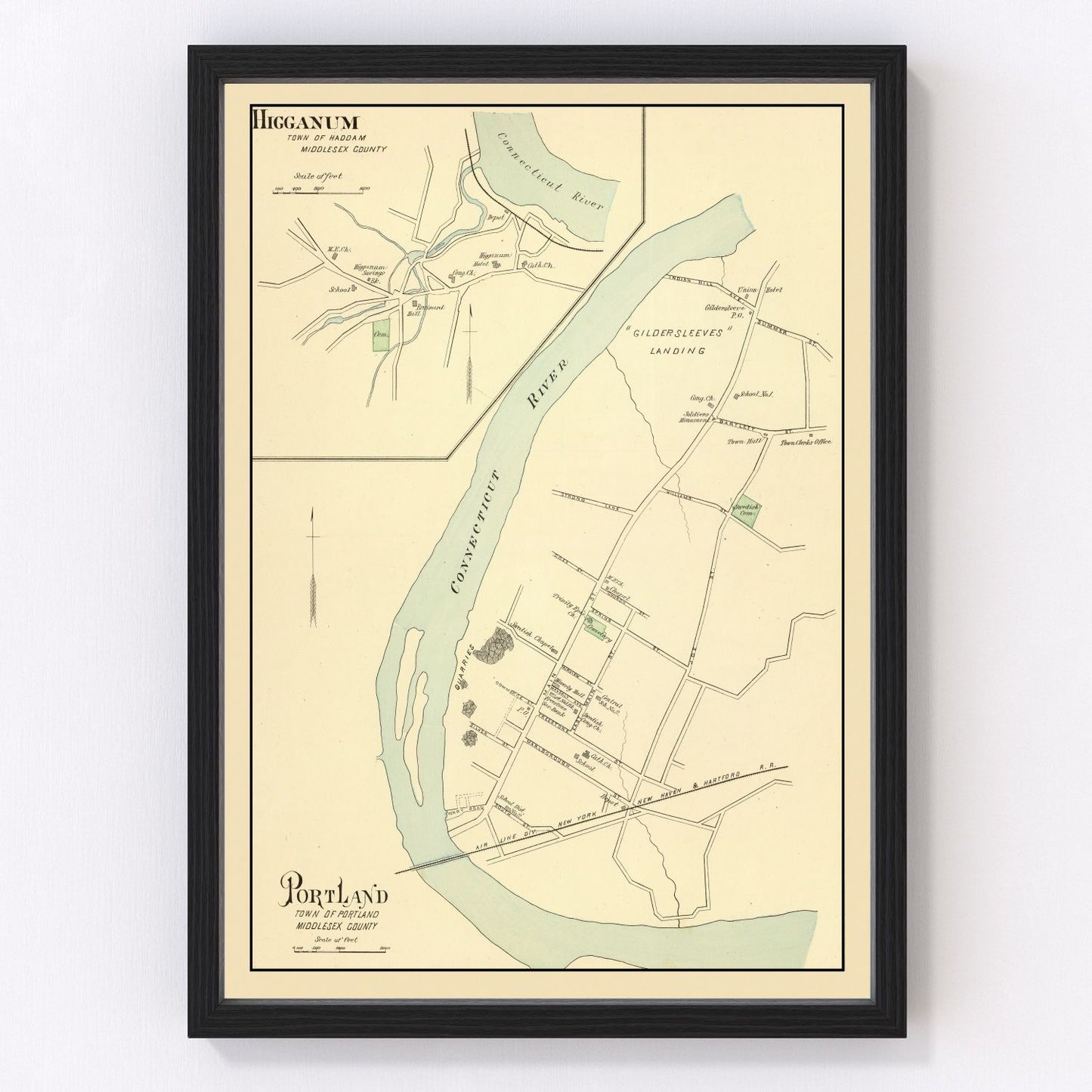 vintage map of Higganum, Connecticut, 1893