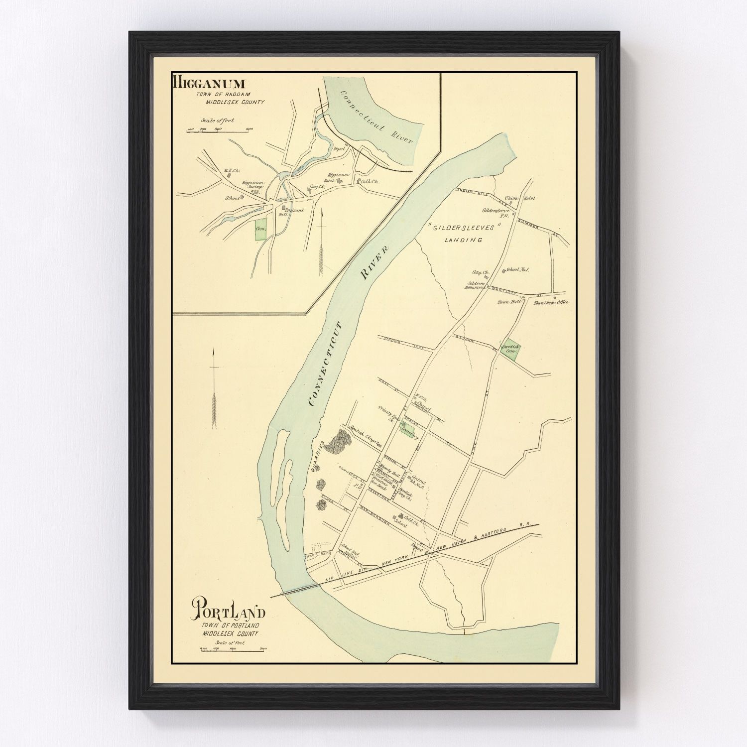vintage map of Higganum, Connecticut, 1893